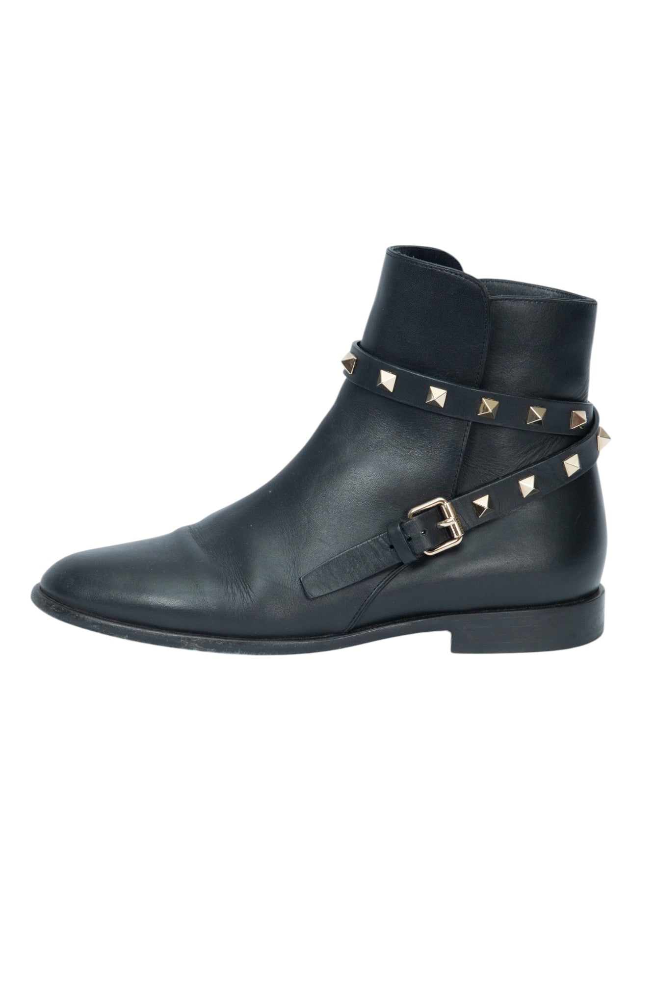 VALENTINO Black Leather Rockstud Ankle Boots Size 36 US 6