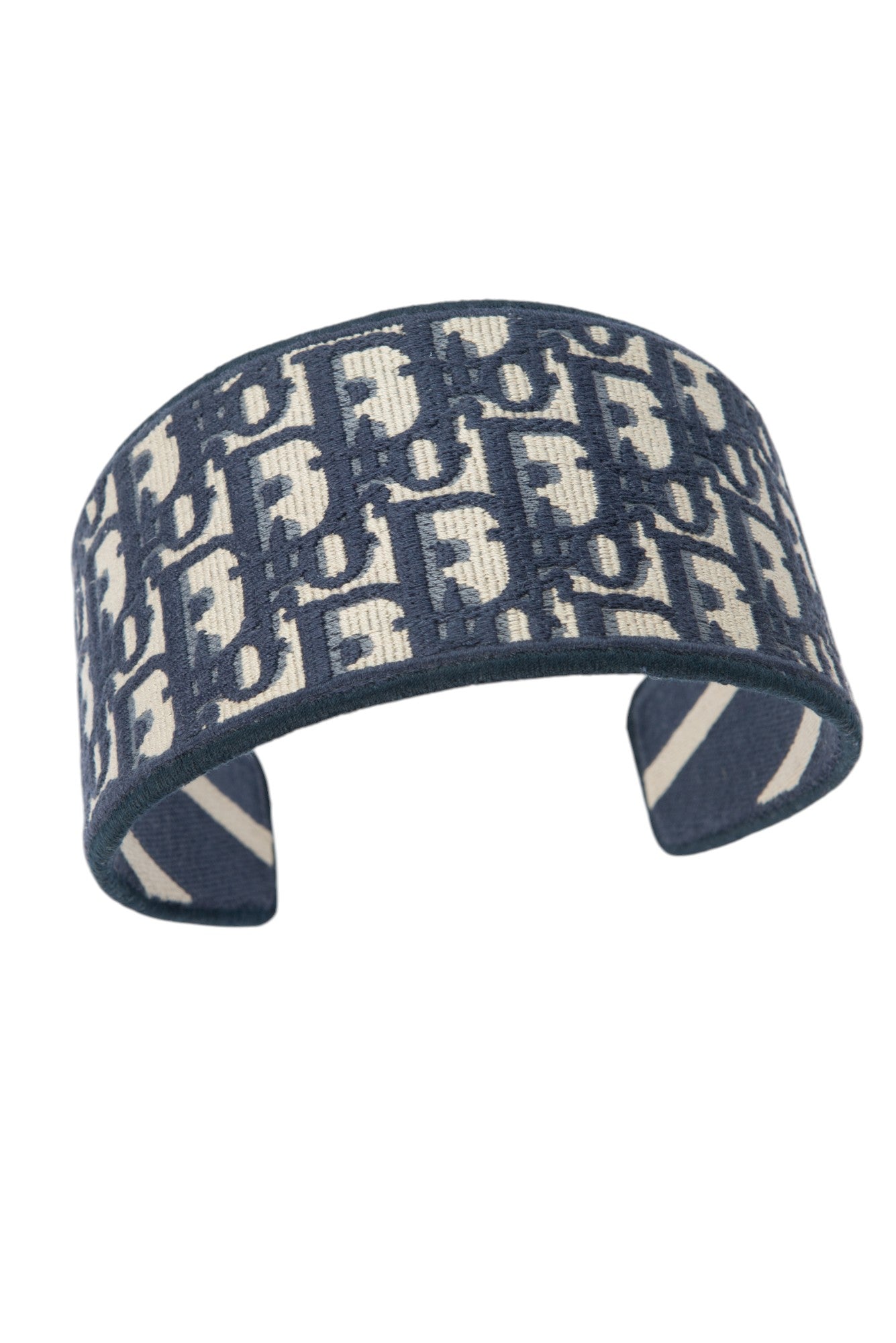 CHRISTIAN DIOR Navy Blue Oblique Jacquard Canvas Wide Headband