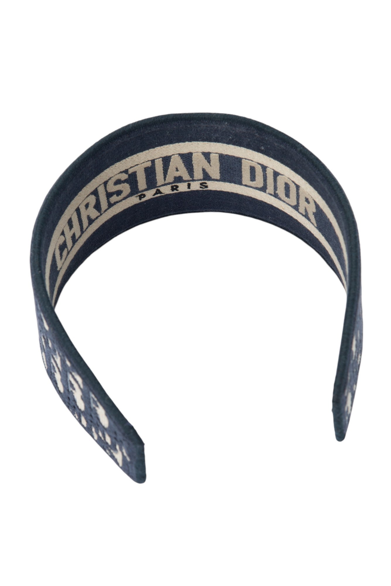 CHRISTIAN DIOR Navy Blue Oblique Jacquard Canvas Wide Headband