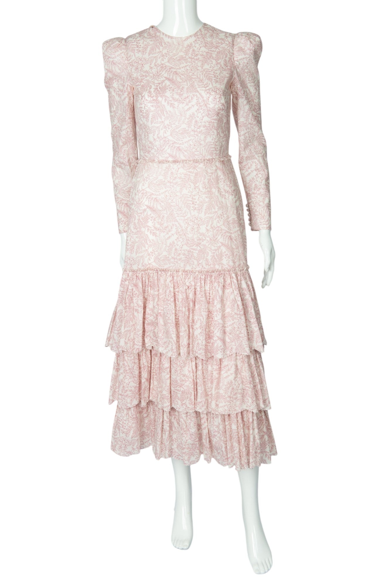 THE VAMPIRE'S WIFE Pink Silk The Liberty Ruffle Midi Dress Size XS