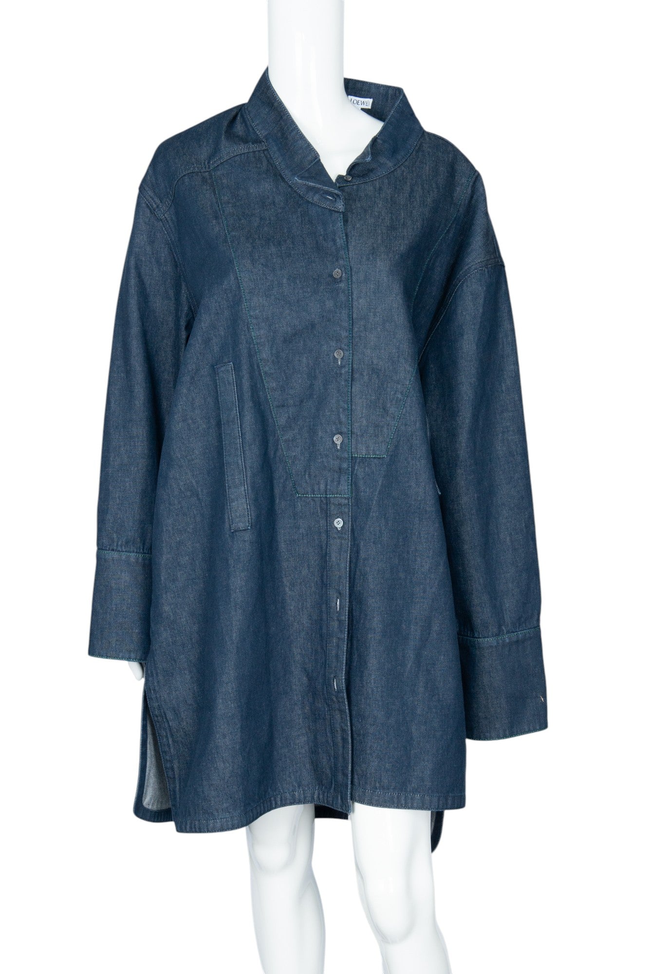 LOEWE Blue Cotton Denim Anagram Mini Shirt Dress Size US 12