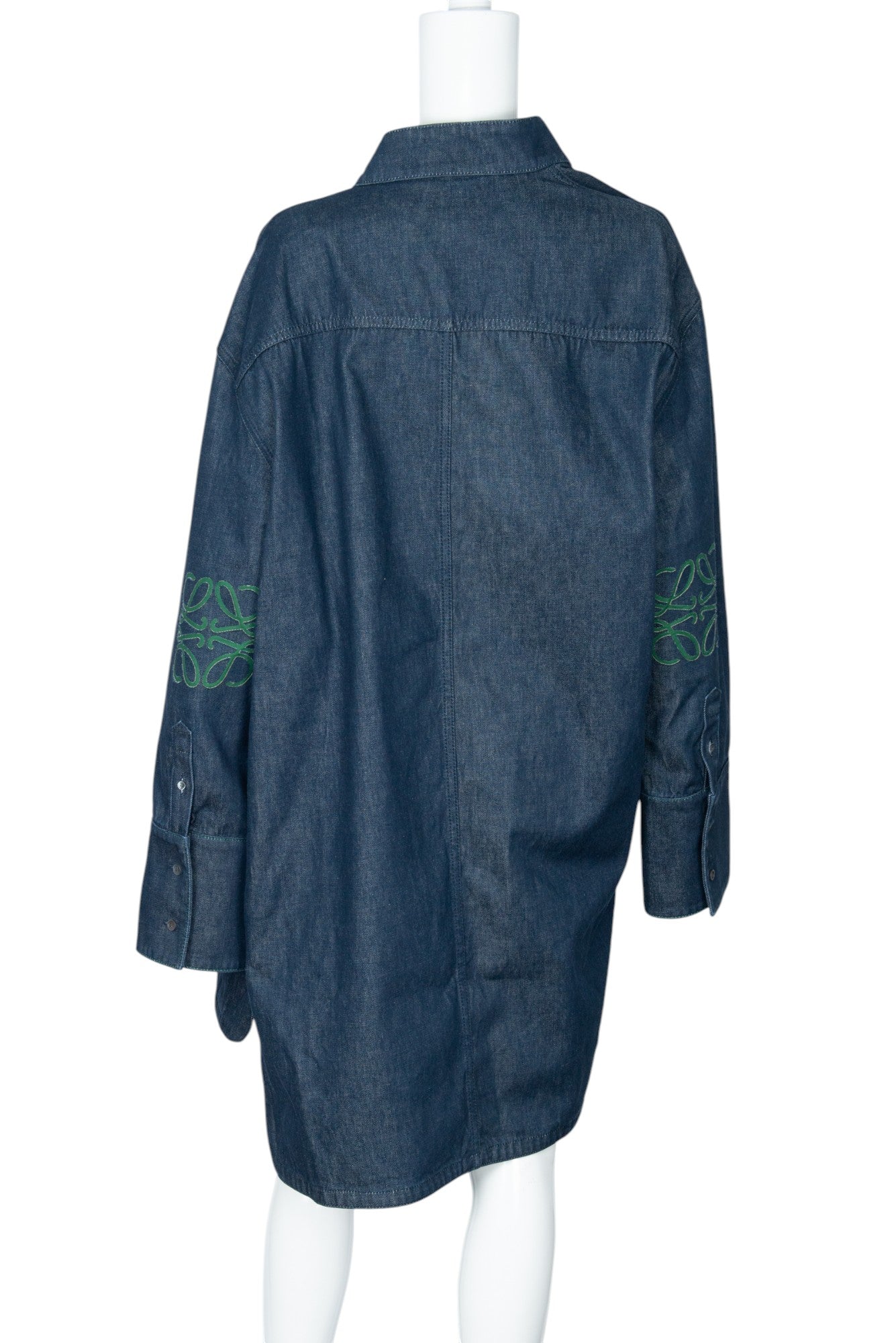 LOEWE Blue Cotton Denim Anagram Mini Shirt Dress Size US 12