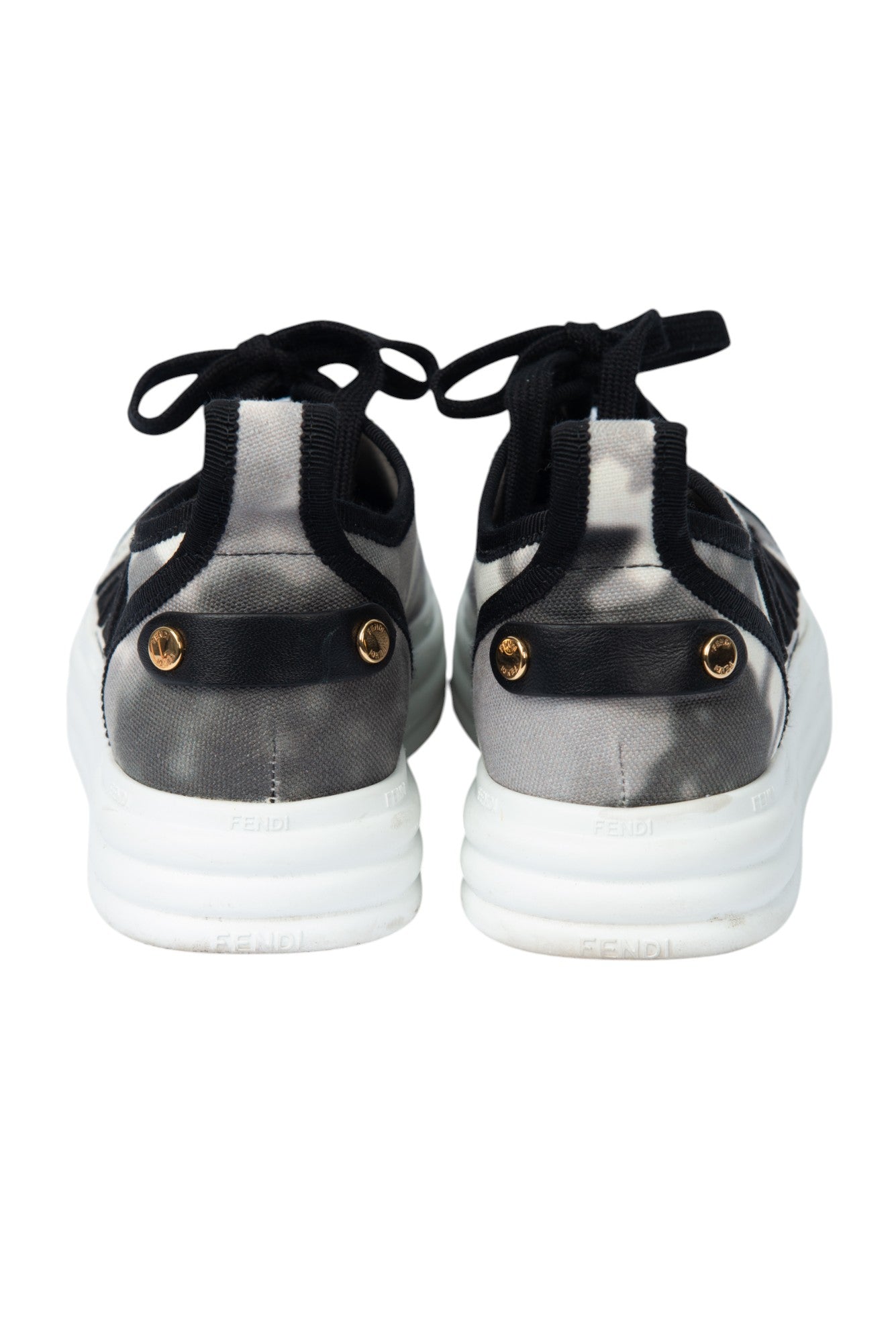 FENDI Black White Canvas Printed Logo Sneakers Size 36 US 6
