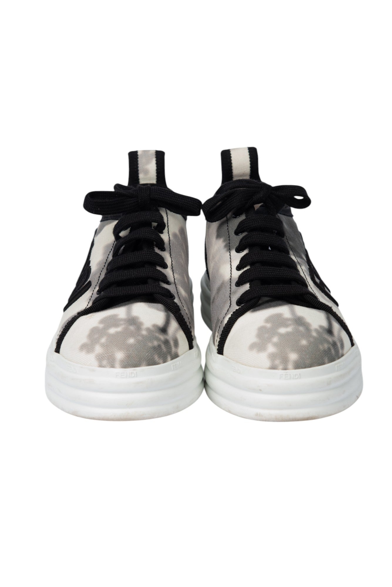 FENDI Black White Canvas Printed Logo Sneakers Size 36 US 6