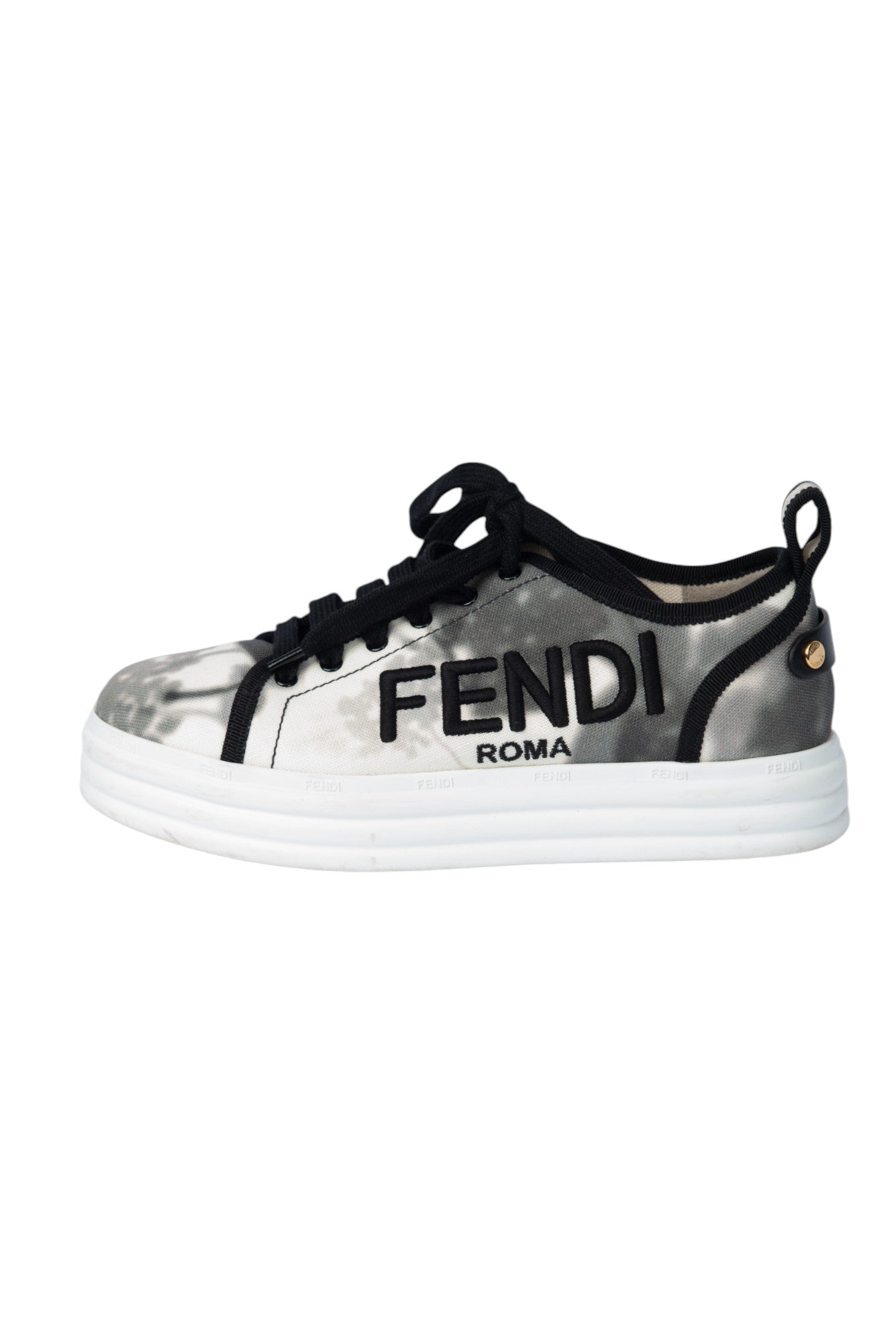 FENDI Black White Canvas Printed Logo Sneakers Size 36 US 6