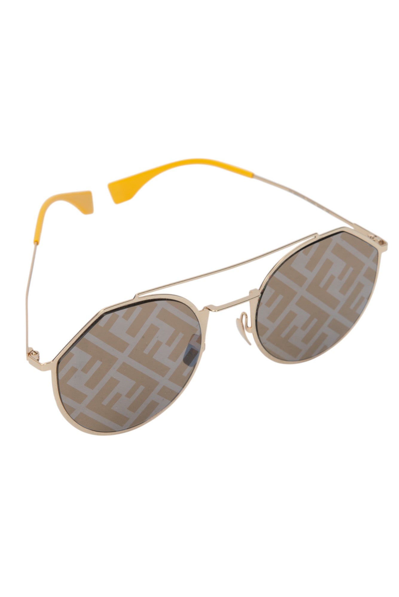 FENDI Gold Metal Logo Aviator Sunglasses
