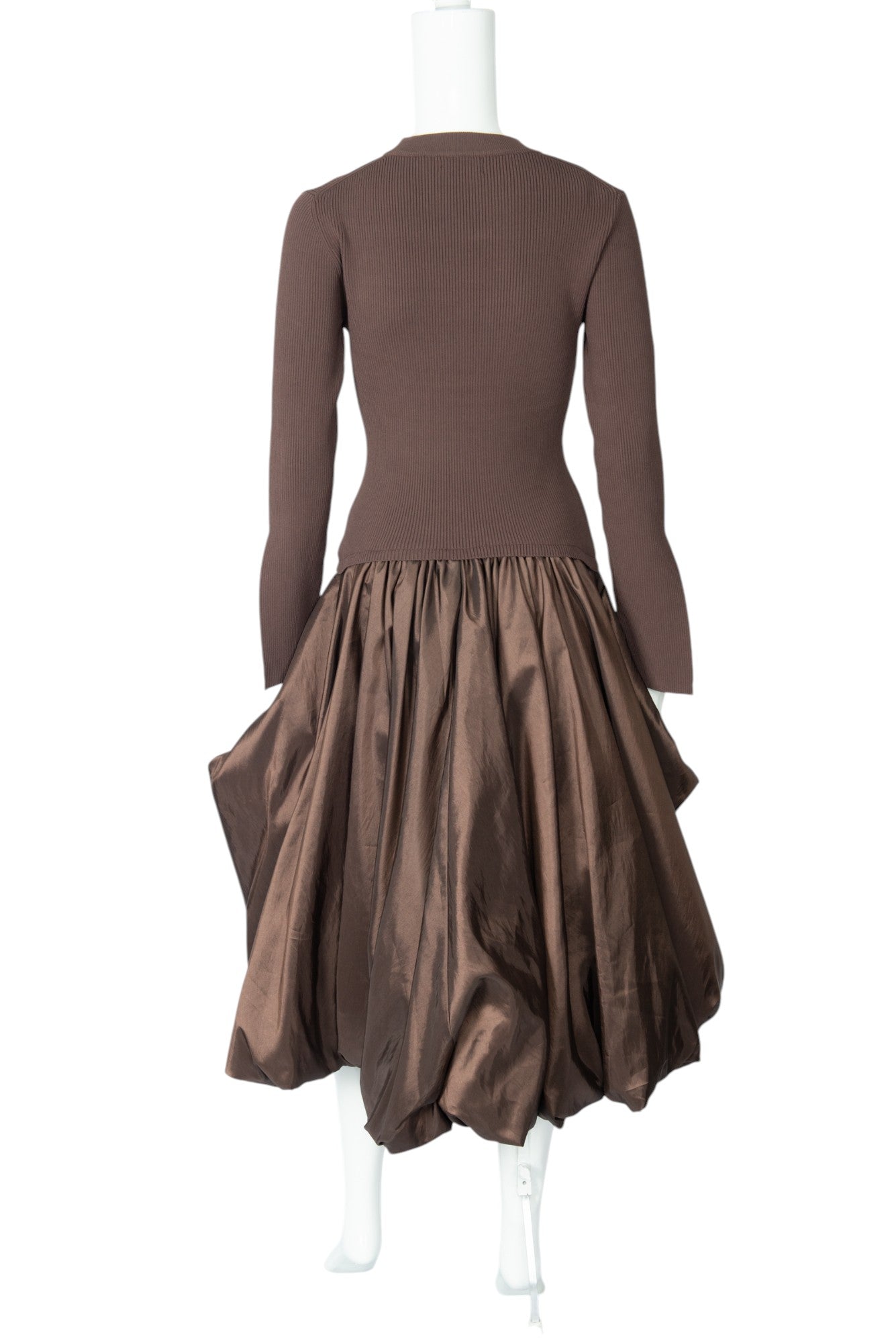 SIMKHAI Brown Taffeta Knit Kenlie Midi Dress Size S