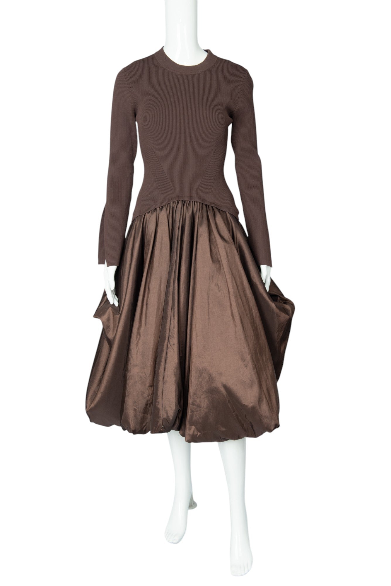 SIMKHAI Brown Taffeta Knit Kenlie Midi Dress Size S