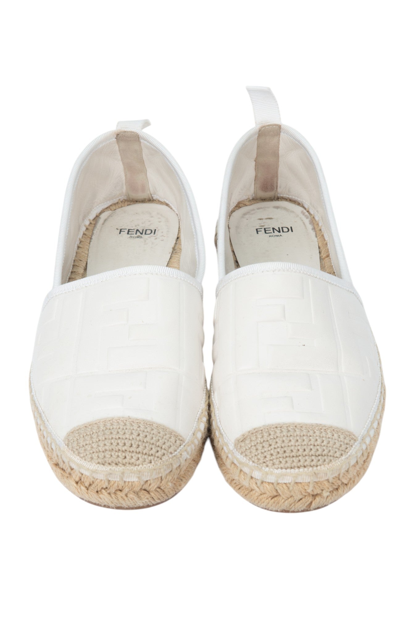 FENDI White Leather FF Logo Espadrilles Flats Size 37.5 US 7.5