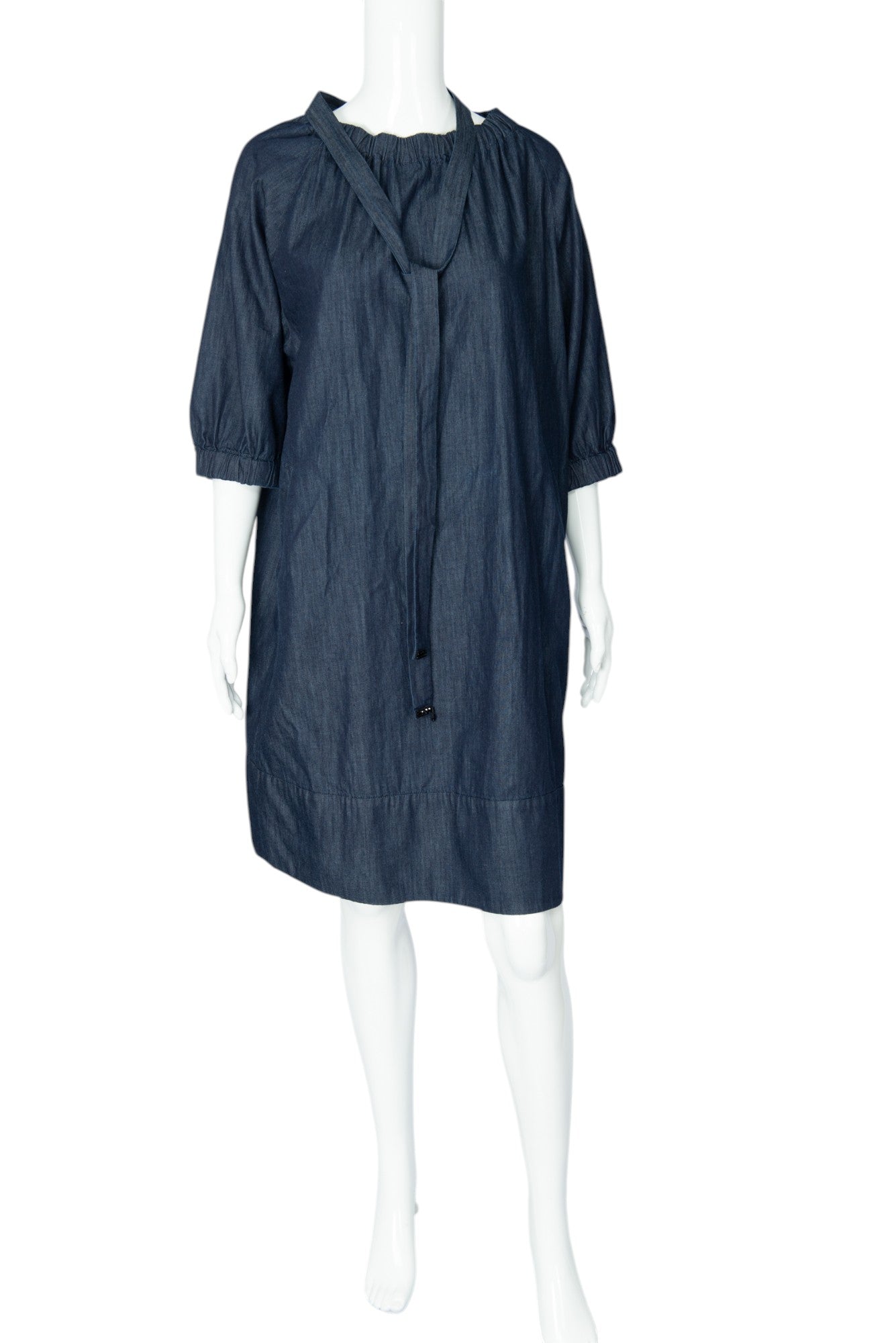 MAX MARA Blue Denim Off-The-Shoulder Mini Shirt Dress Size S