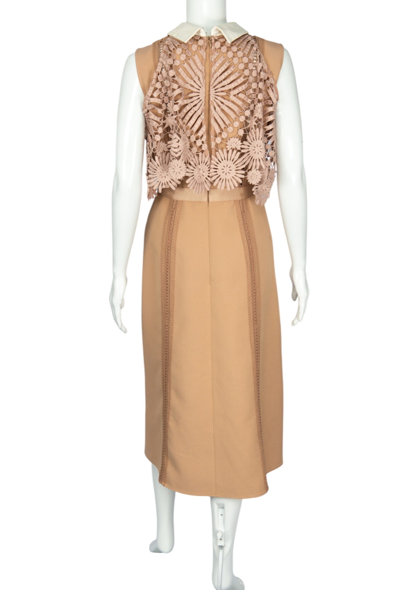 SELF-PORTRAIT Beige Crepe Lace Midi Dress Size 6