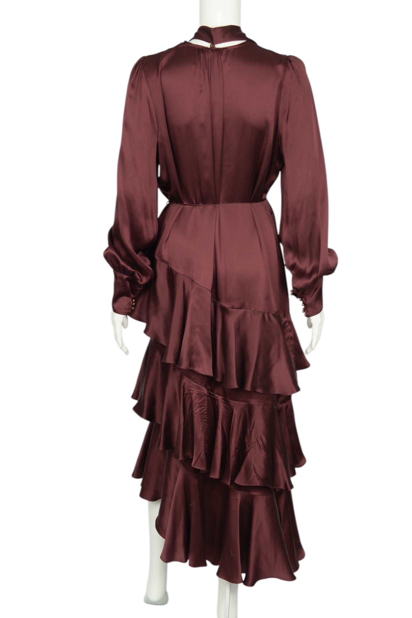 ZIMMERMANN Burgundy Silk Flounce Midi Dress Size S