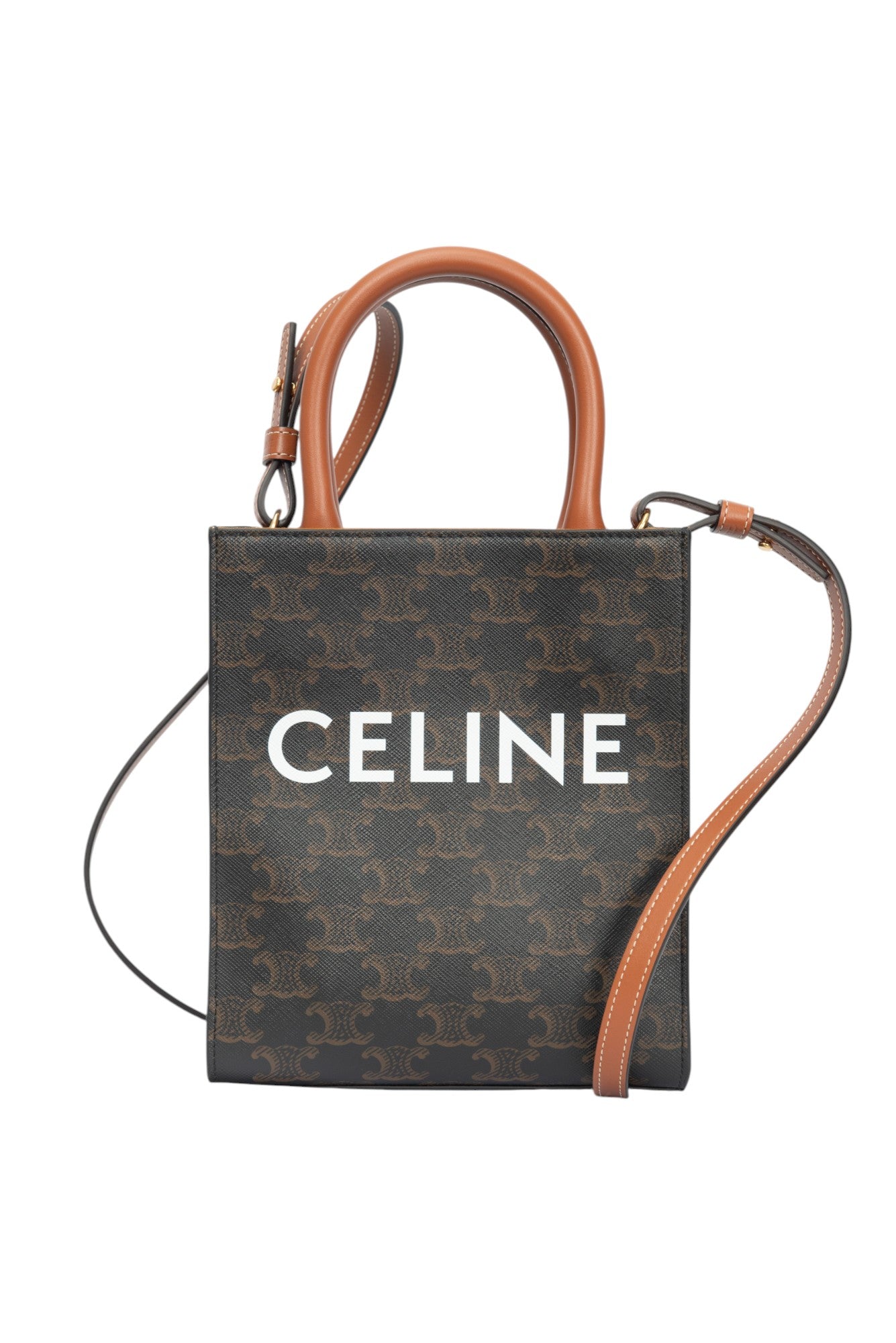 CELINE Brown Triomphe Vertical Cabas Mini Crossbody Bag