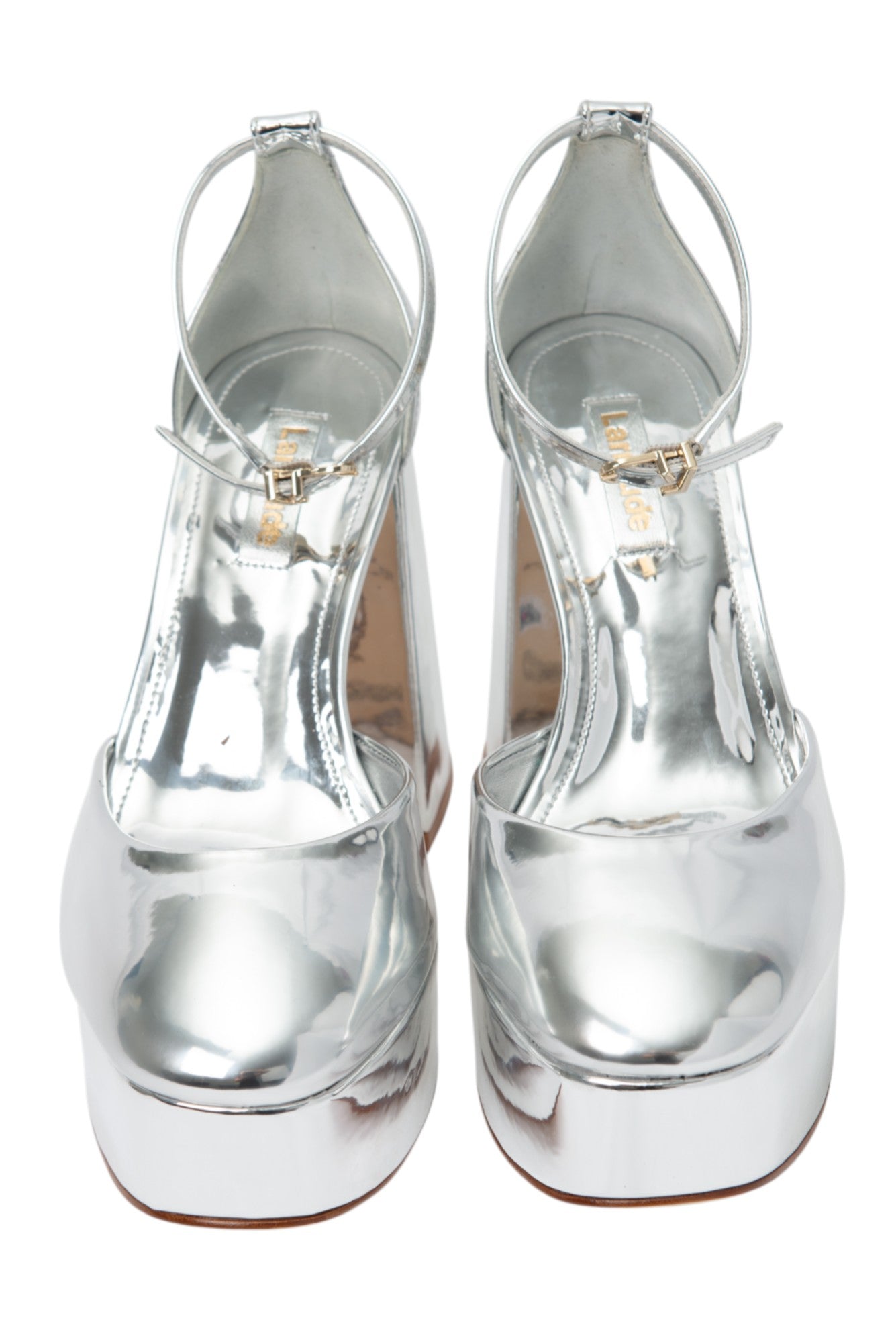 LARROUDÉ Silver Leather Platform Heels Size 7.5
