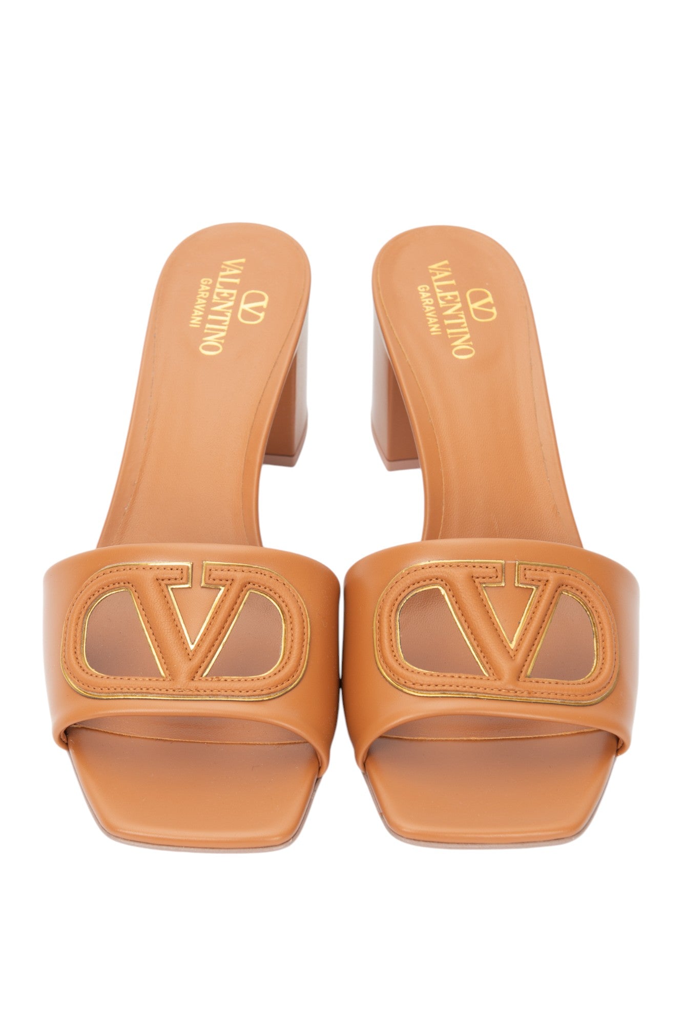 VALENTINO Brown Leather VLogo Mules Size 38