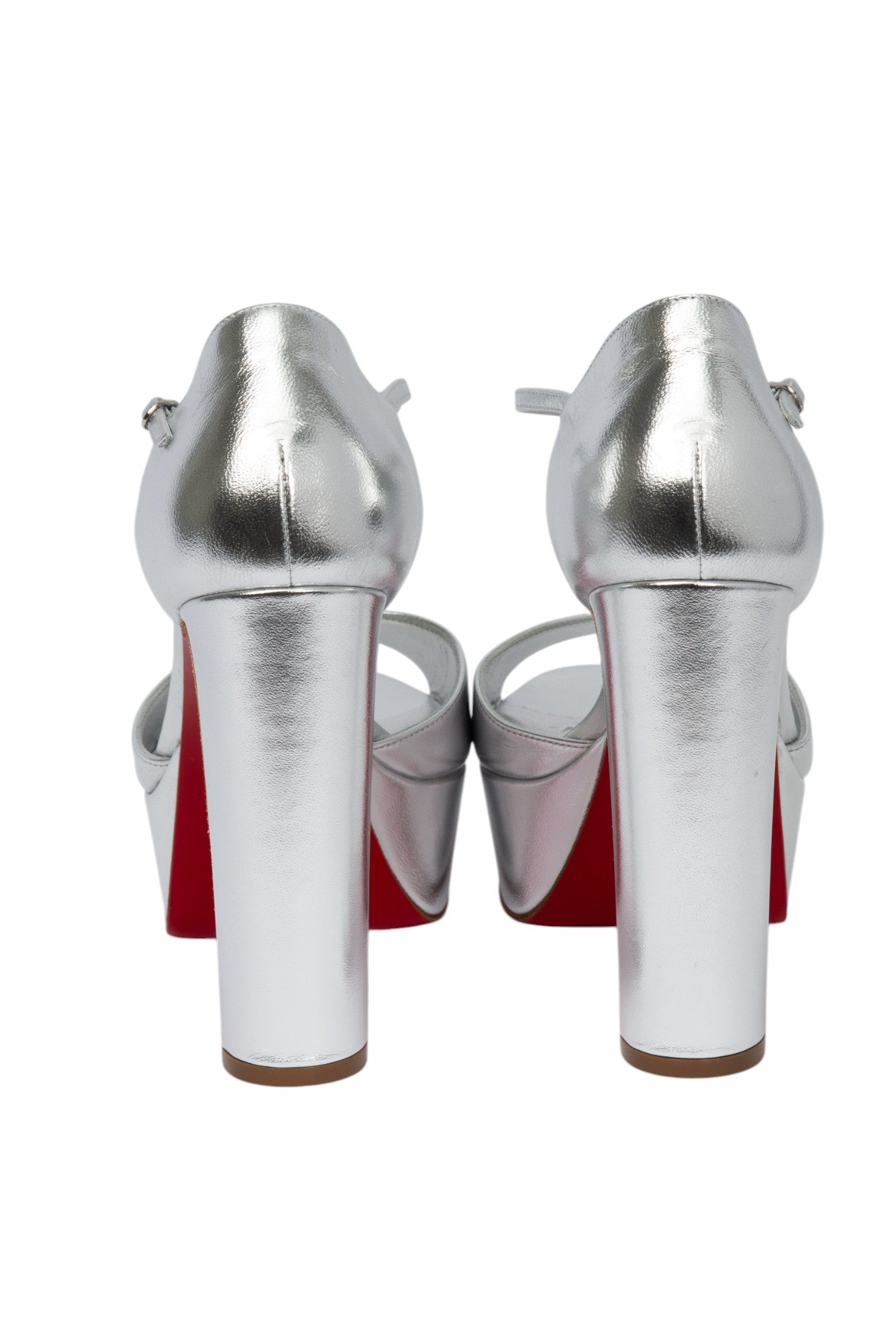 CHRISTIAN LOUBOUTIN Silver Leather Sandaloo 130 Platform Sandals Size 38 US 8