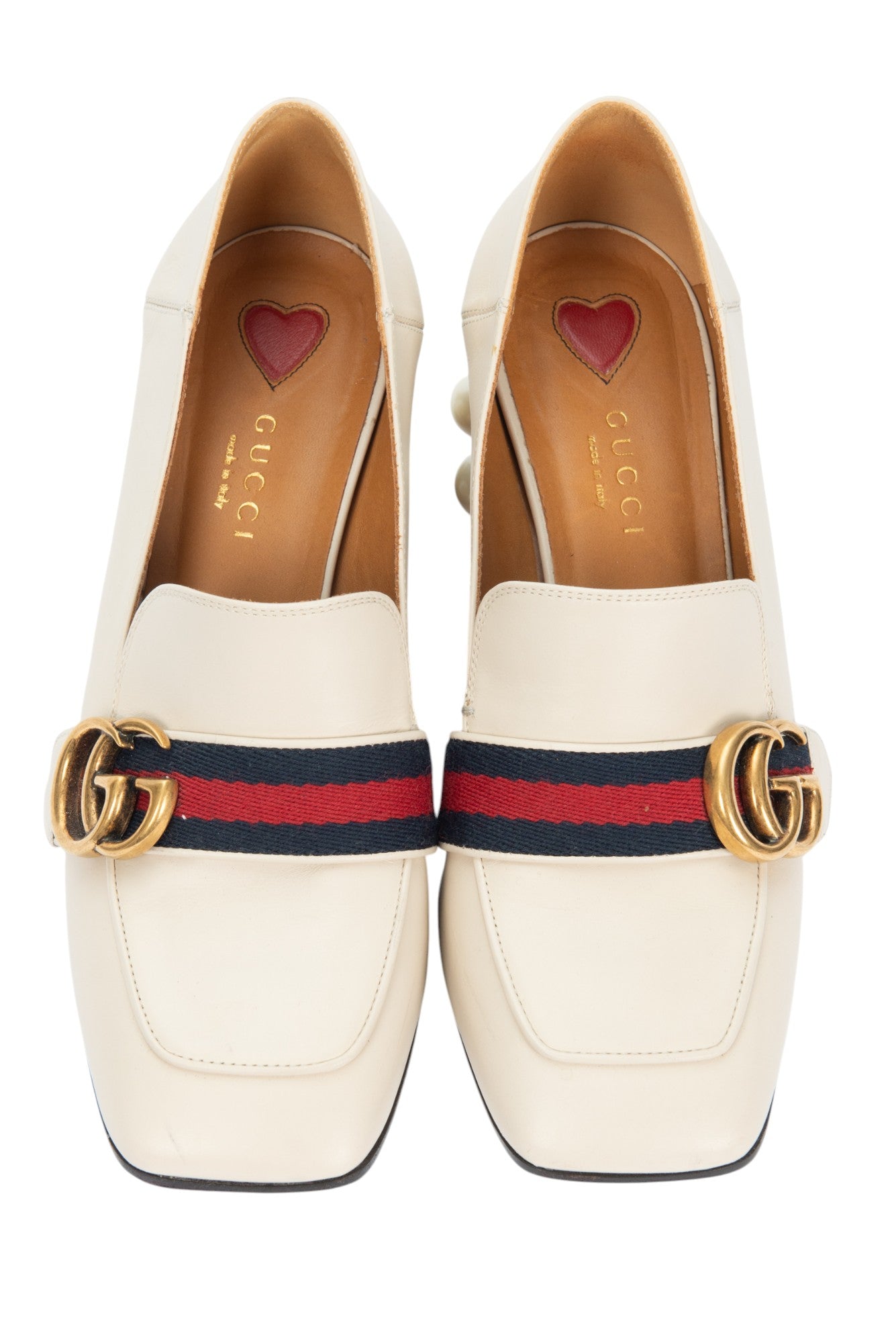GUCCI White Leather Pearl Studded Loafer Pumps Size 36 US 6