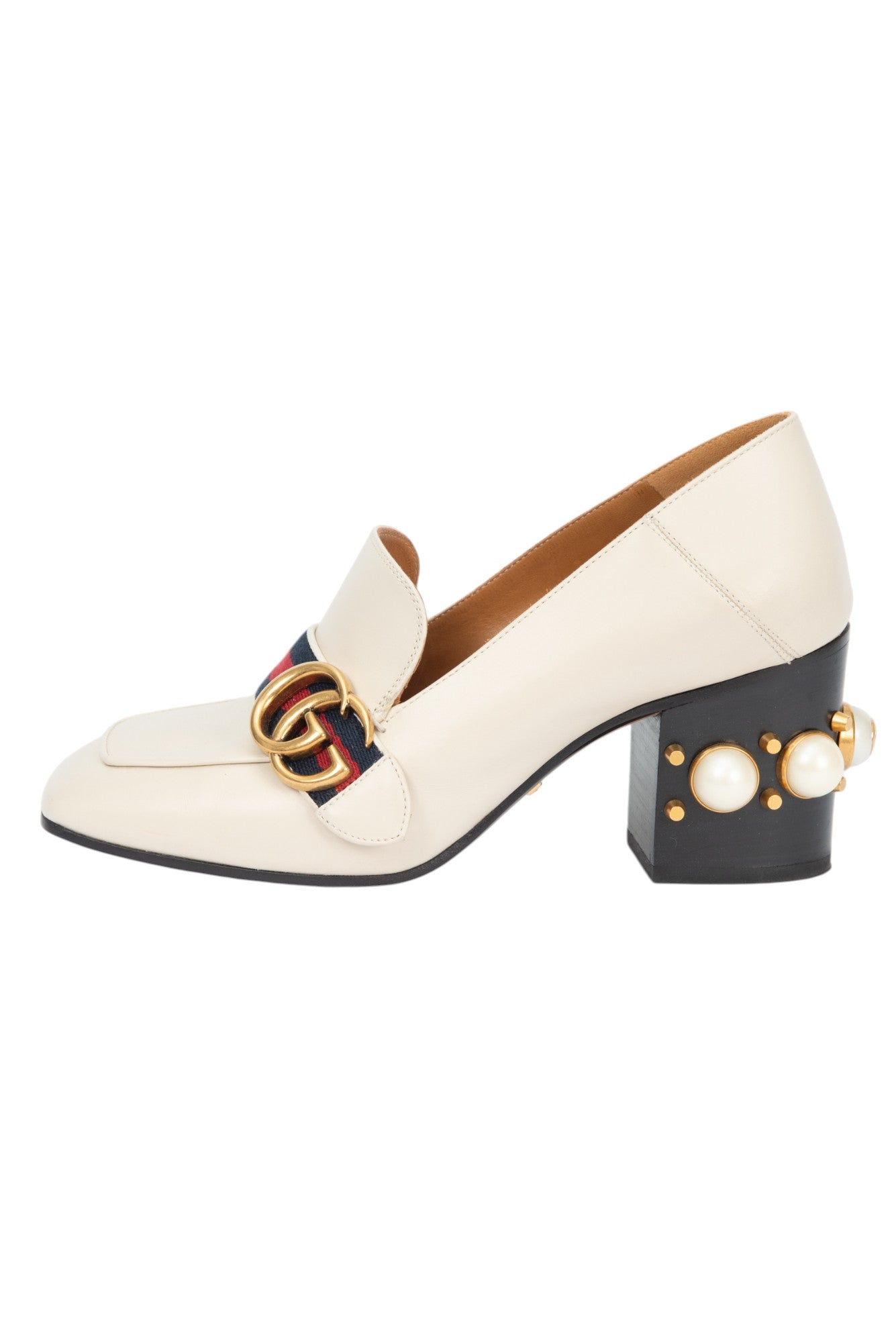 GUCCI White Leather Pearl Studded Loafer Pumps Size 36 US 6