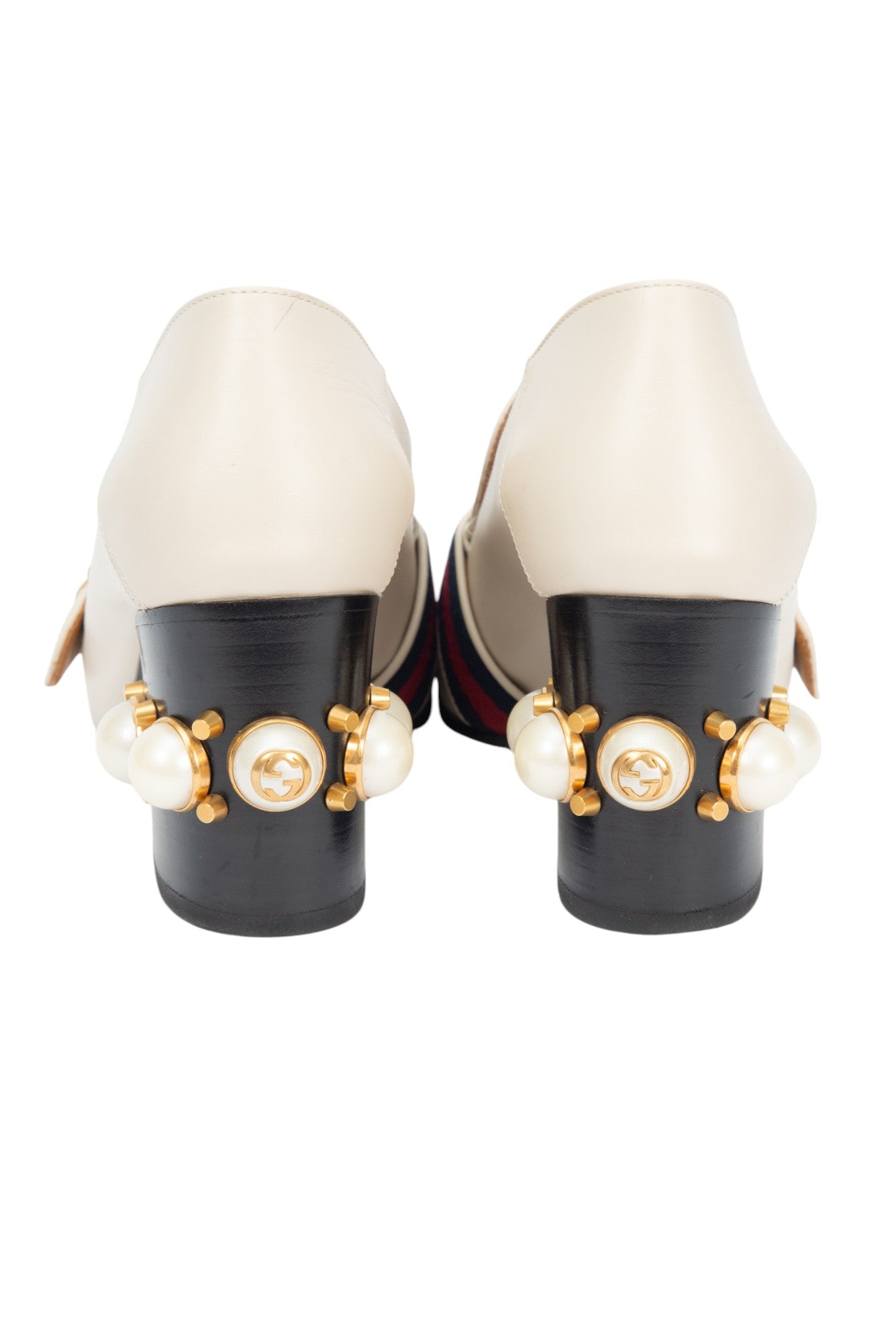 GUCCI White Leather Pearl Studded Loafer Pumps Size 36 US 6