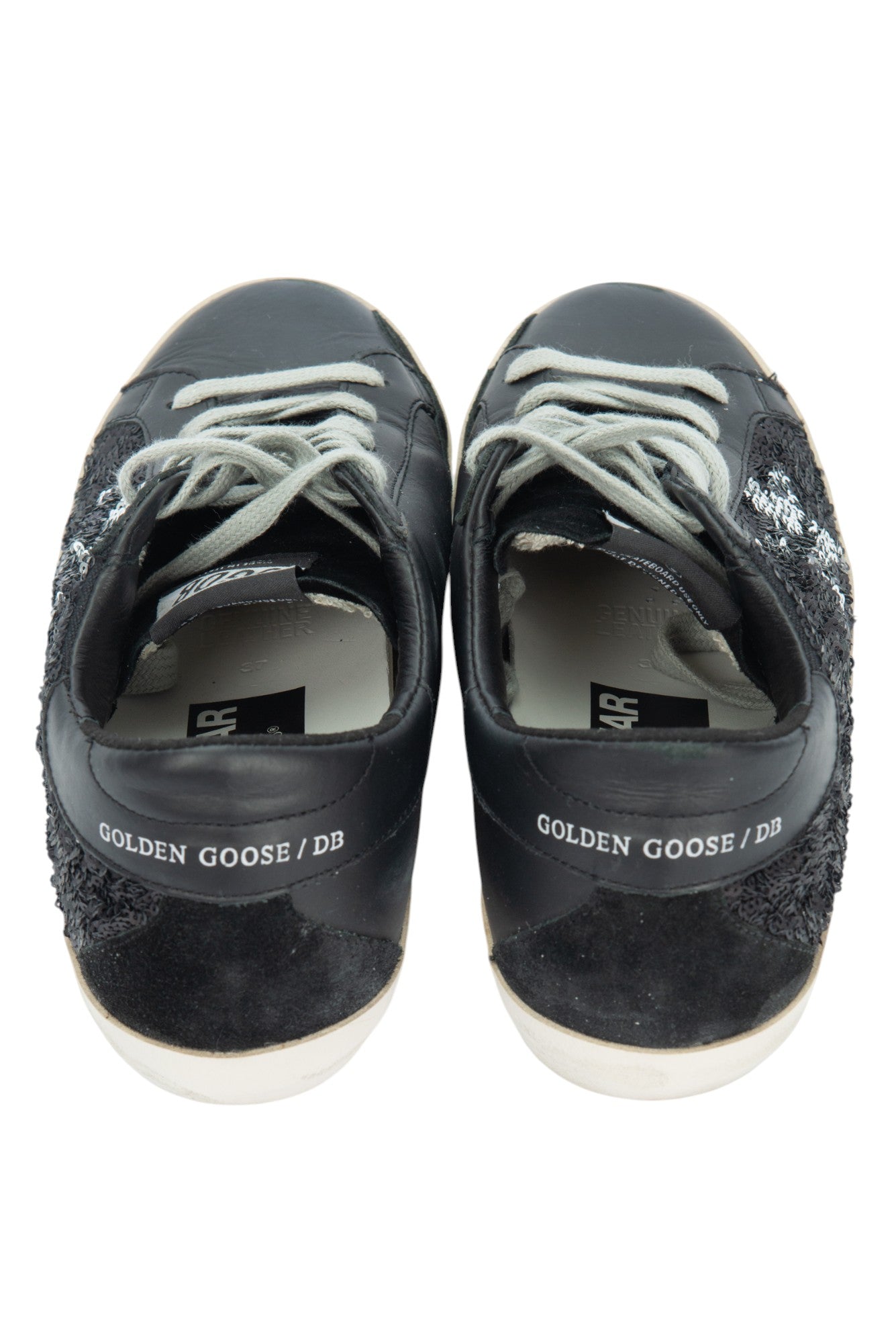 GOLDEN GOOSE Black Leather Sequins Superstar Sneakers Size 37 US 7