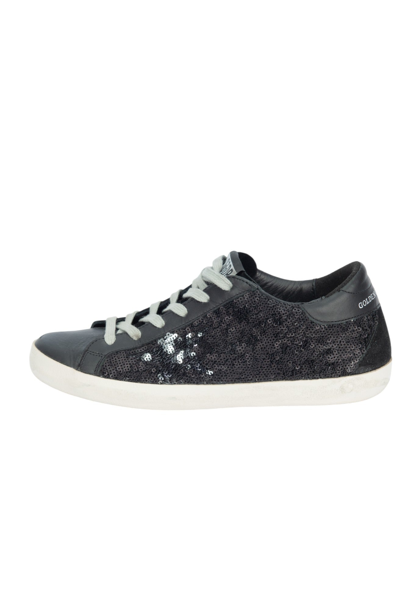 GOLDEN GOOSE Black Leather Sequins Superstar Sneakers Size 37 US 7