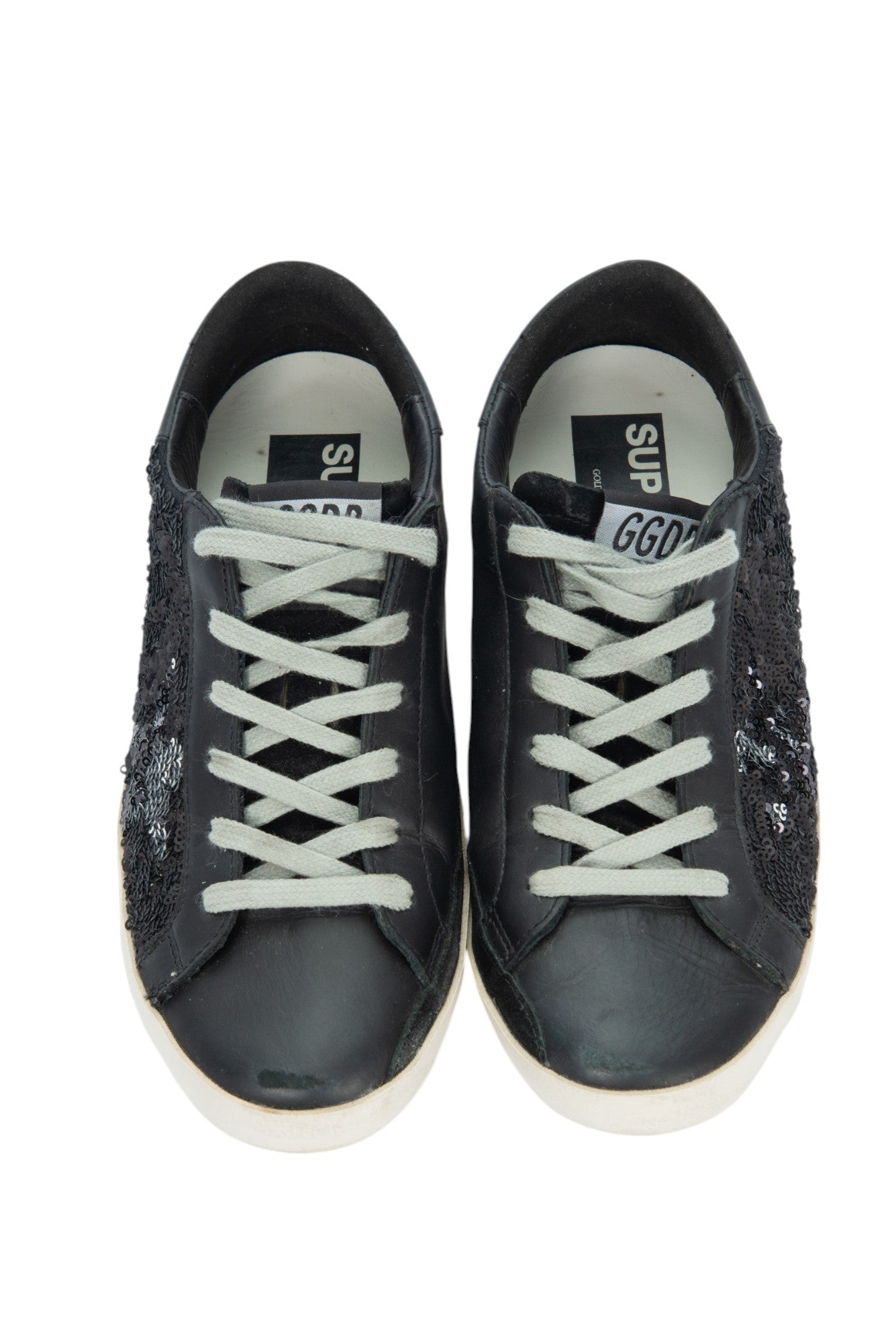 GOLDEN GOOSE Black Leather Sequins Superstar Sneakers Size 37 US 7