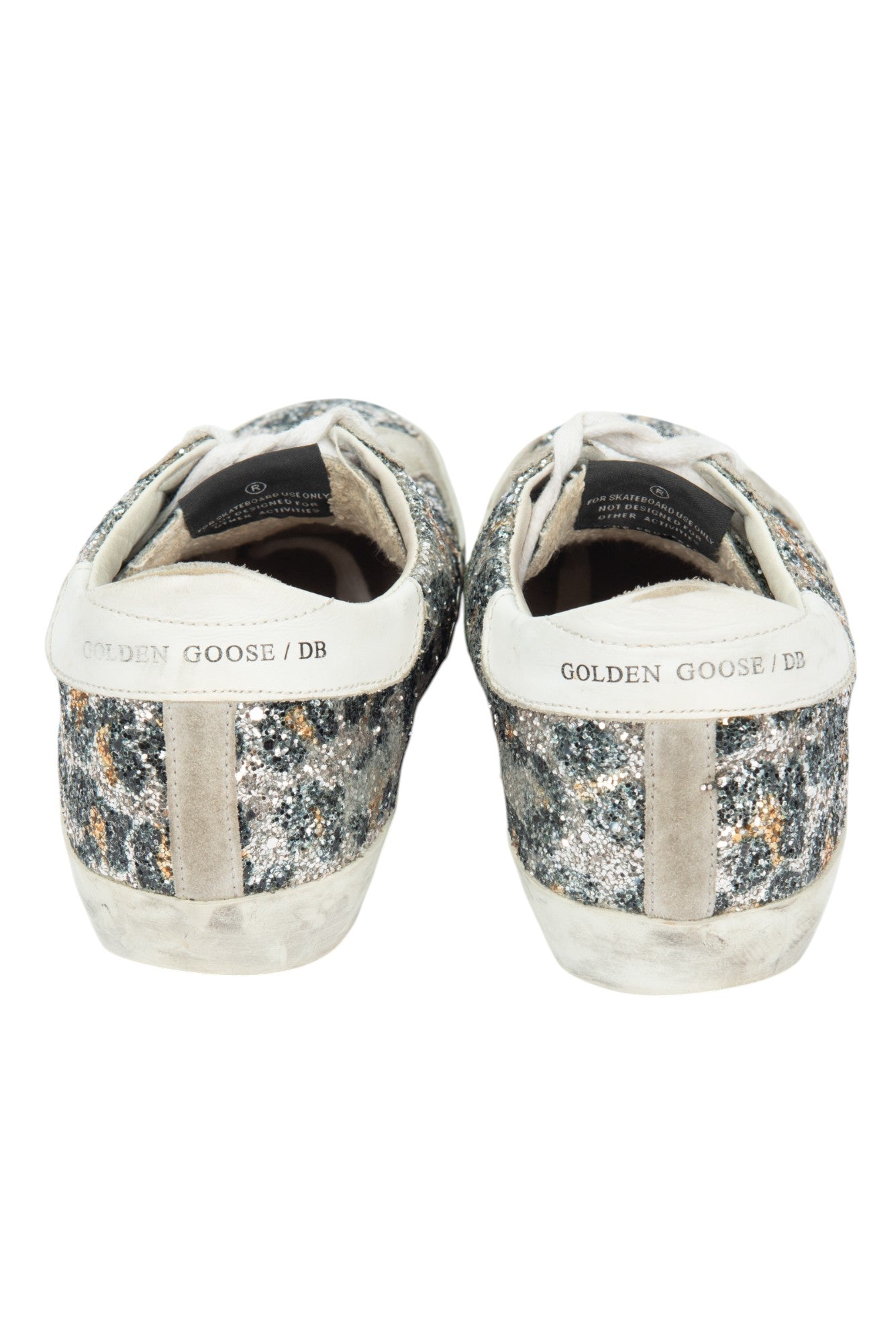 GOLDEN GOOSE Grey Glitter Suede Leopard Print Superstar Sneakers Size 37 US 7