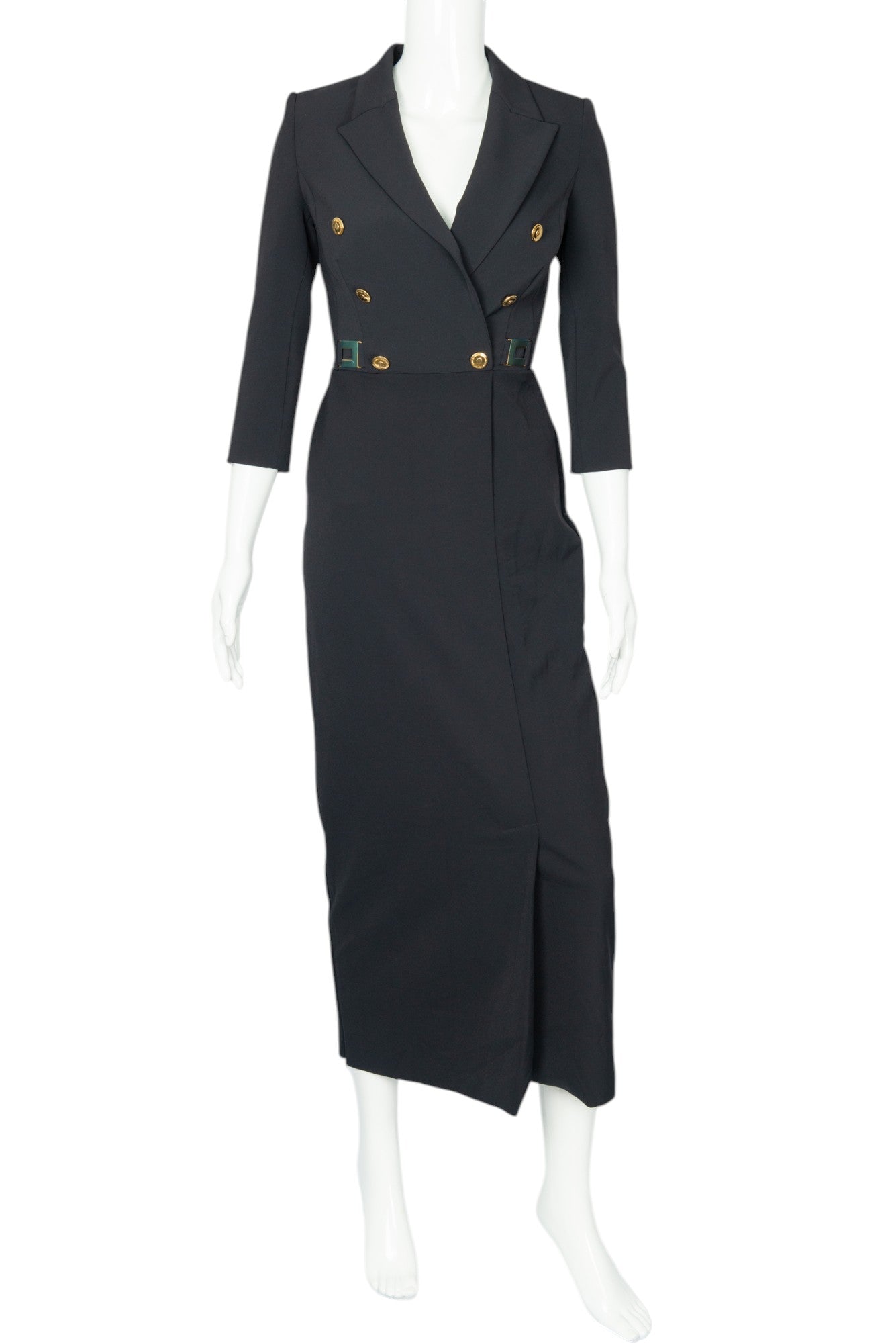 ELISABETTA FRANCHI Black Double-Breasted Midi Dress Size 38 US 2