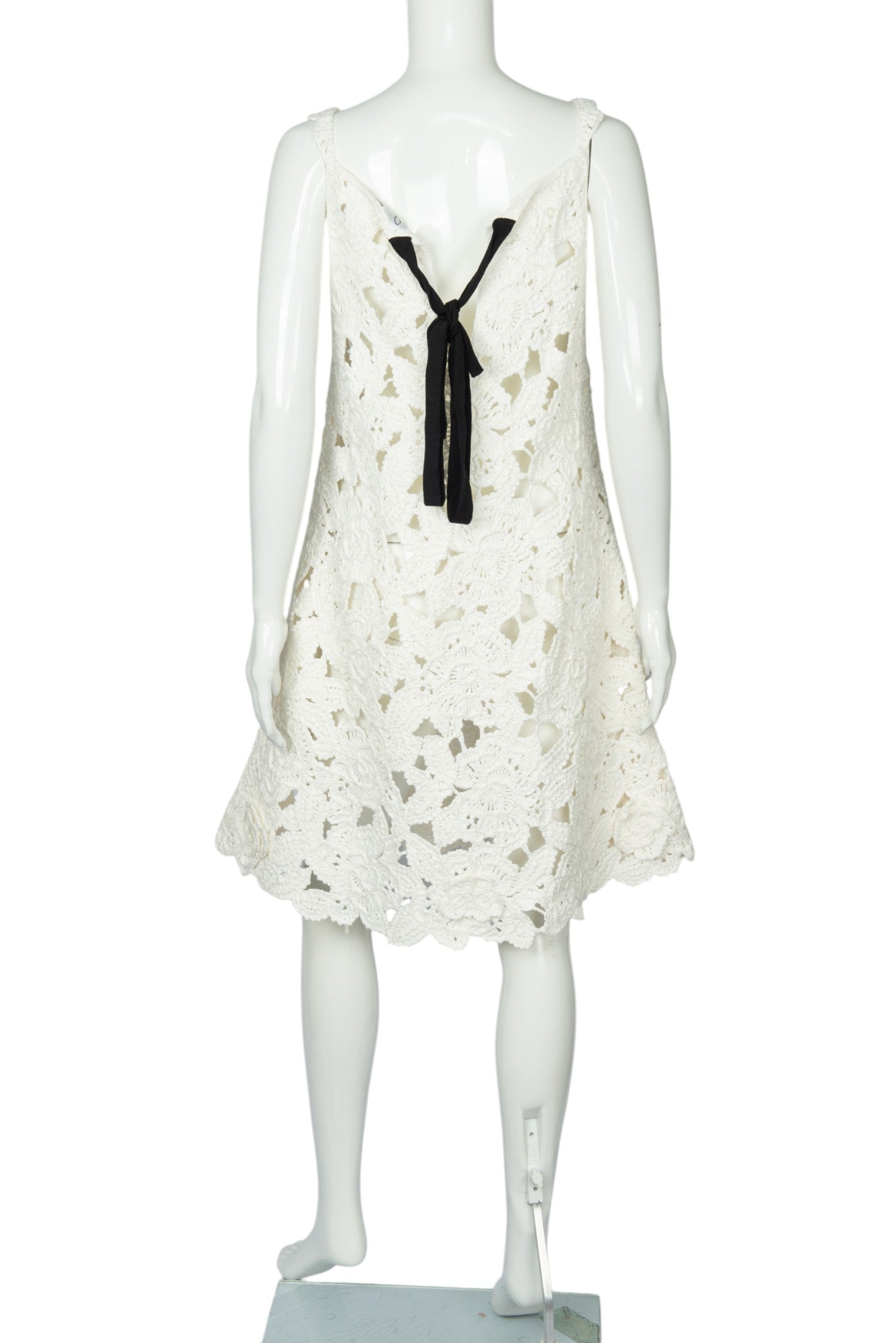 OSCAR DE LA RENTA White Cotton Crochet Mini Trapeze Dress Size M