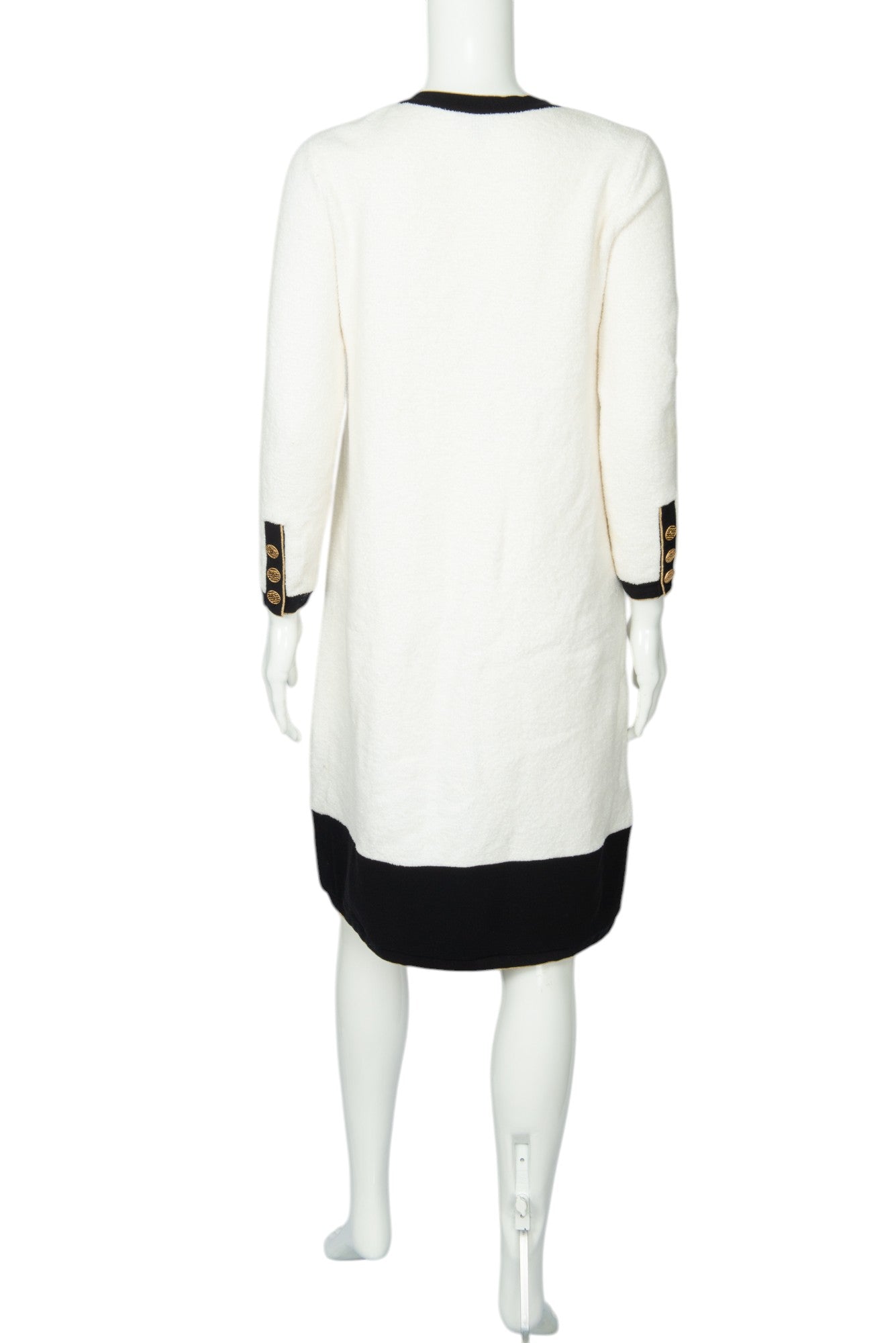 CHANEL White Terry Cotton Knit Button-Embellished Mini Dress Size 38 US 6