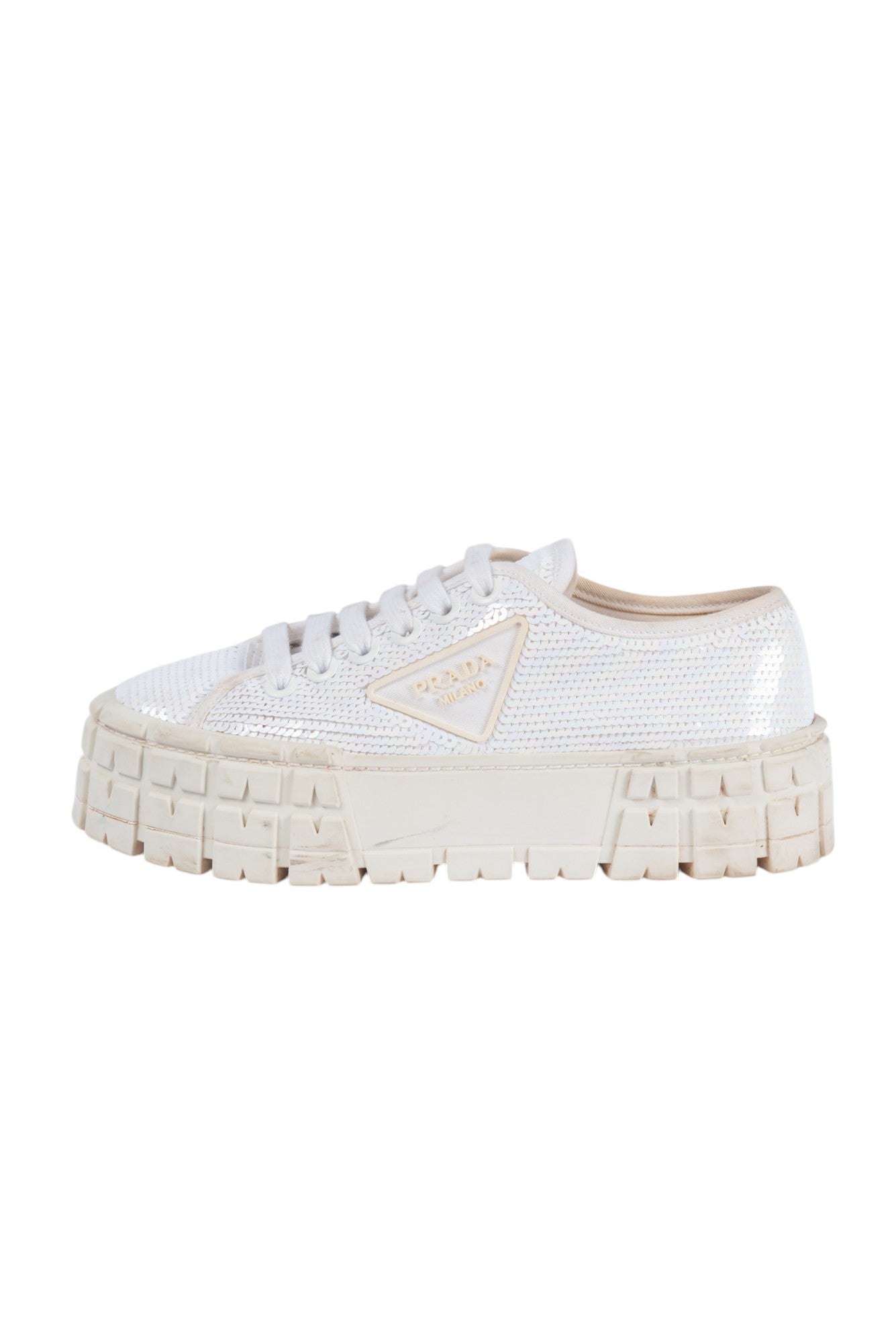 PRADA White Sequins Platform Shoes Size 36