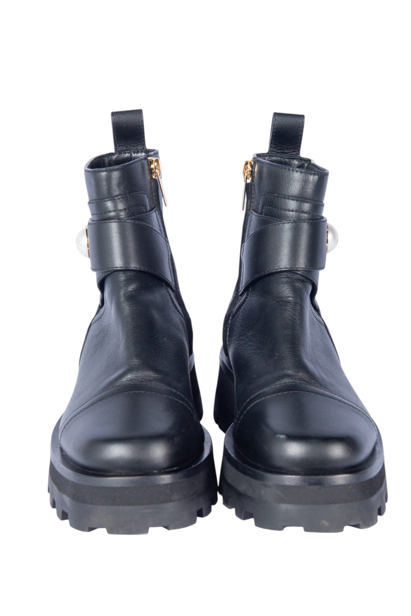 JIMMY CHOO Black Leather Meena Ankle Platform Boots Size 36.5