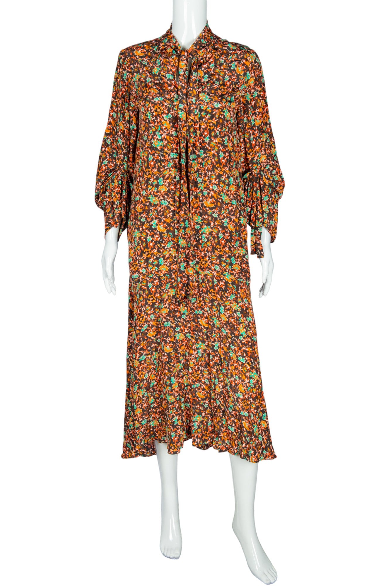VICTORIA BECKHAM Multicolor Silk Floral Printed Midi Dress Size XS