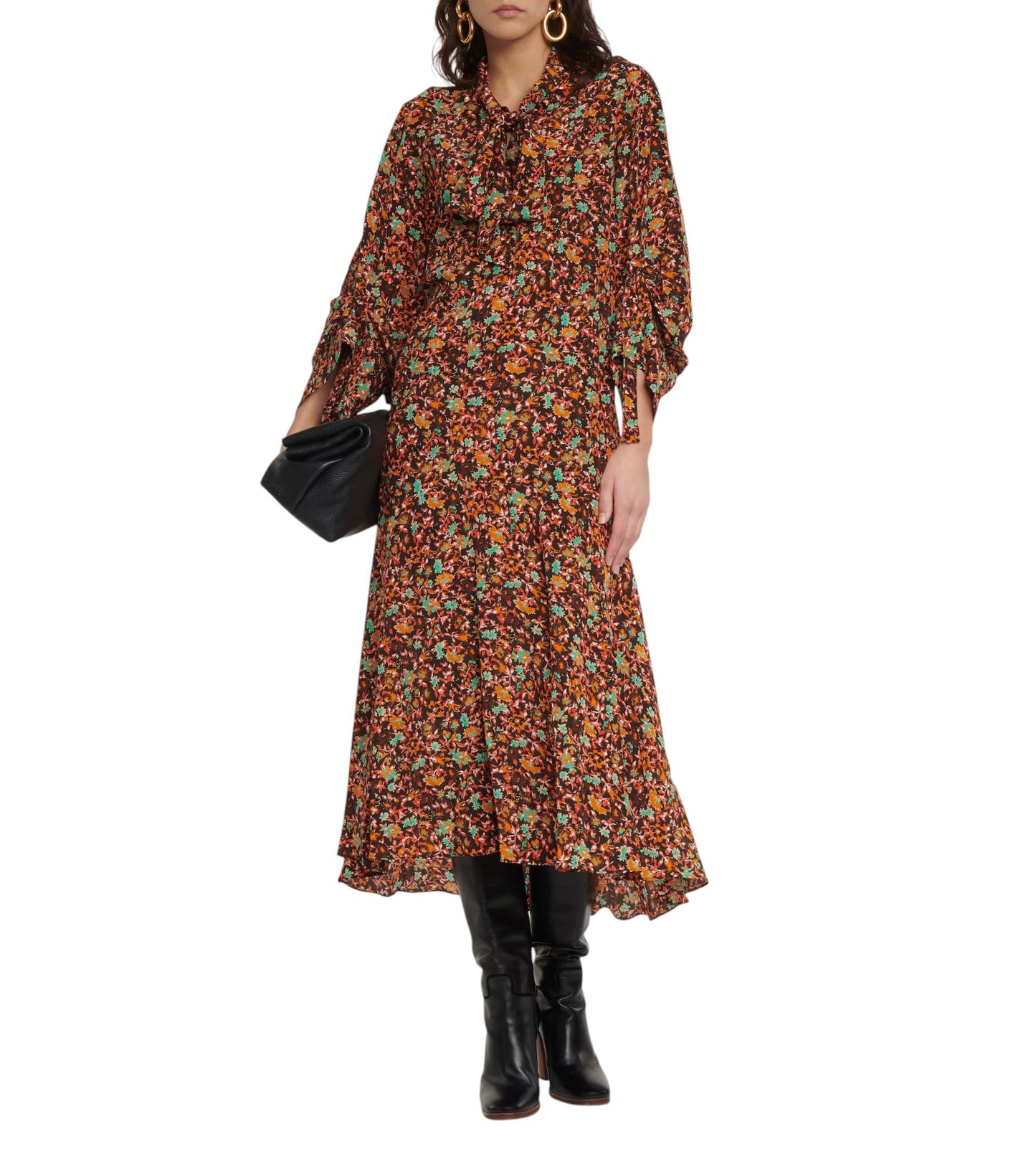 VICTORIA BECKHAM Multicolor Silk Floral Printed Midi Dress Size XS