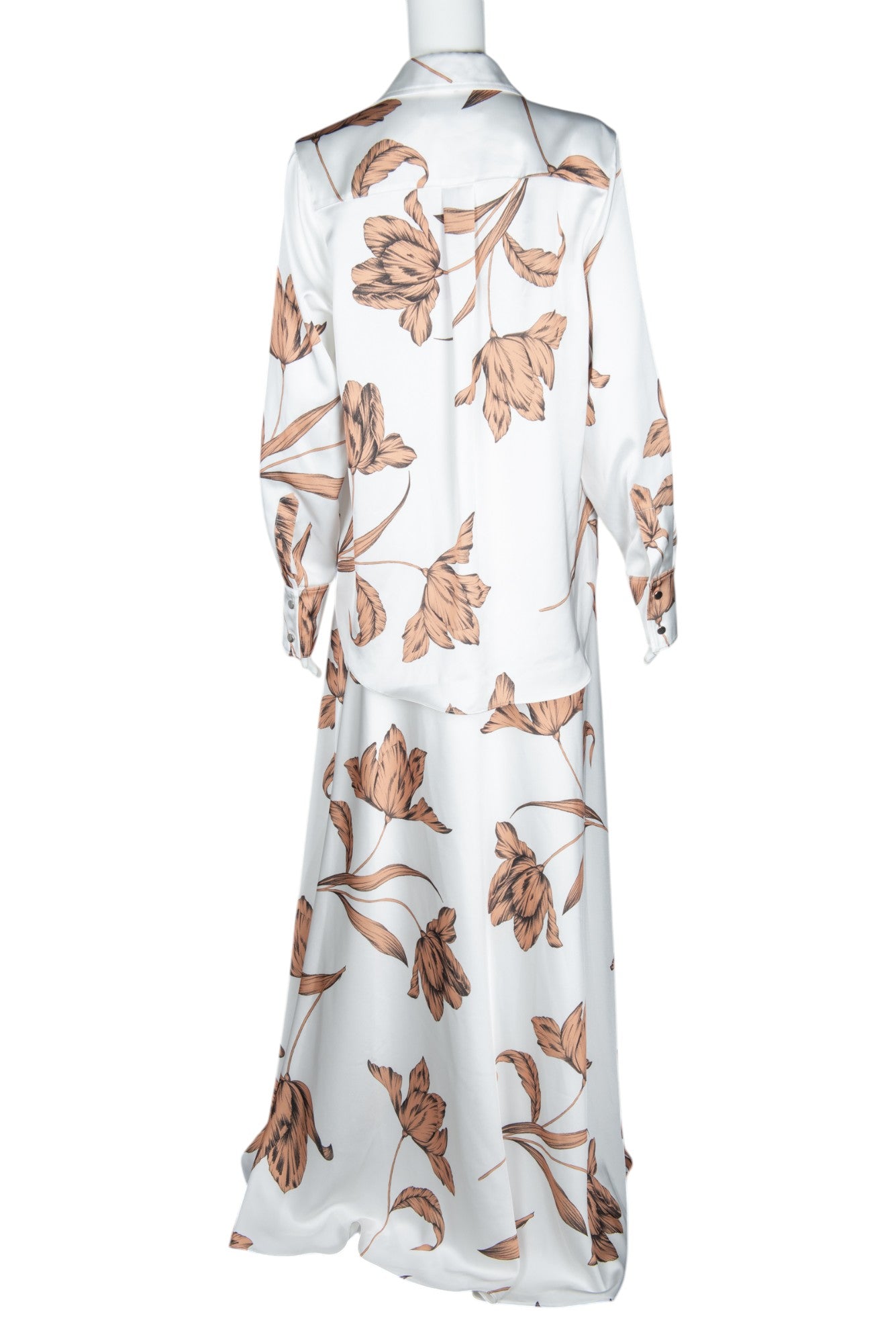 HALSTON White Satin Floral Maxi Dress Size L