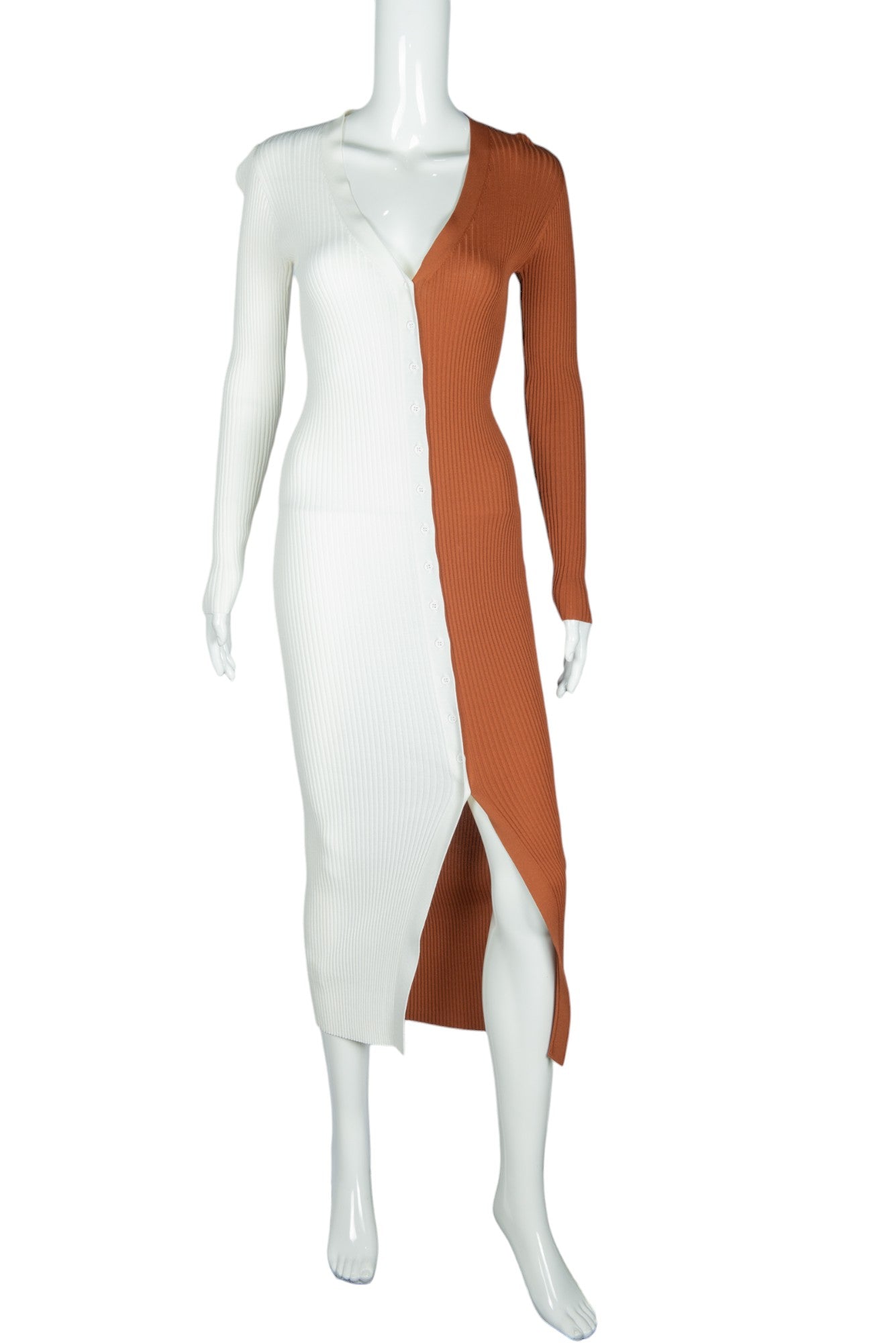 STAUD Brown White Shoko Midi Sweater Dress Size XS