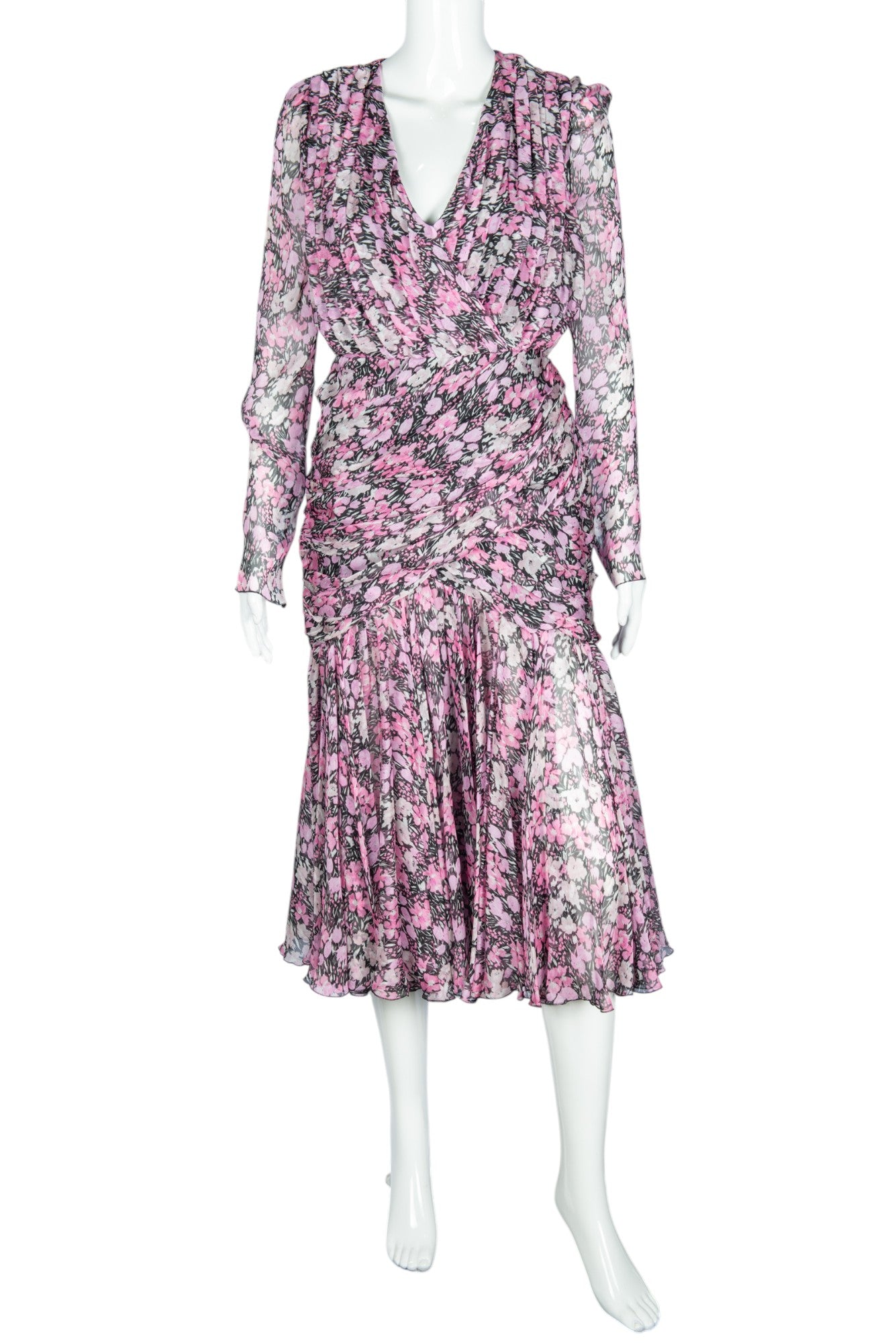 GIAMBATTISTA VALLI Pink Silk Floral Midi Dress Size M