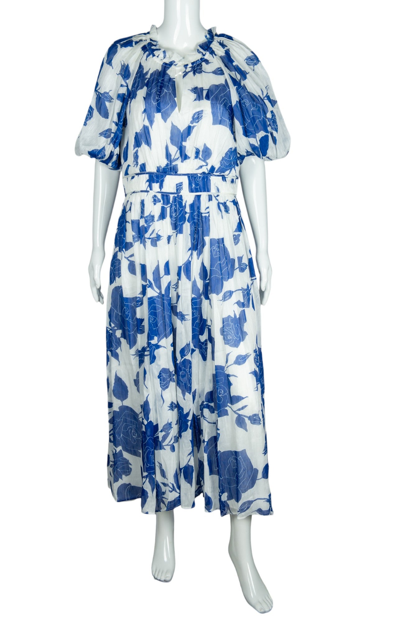 AJE Blue Floral Elysium Blouson Midi Dress Size L