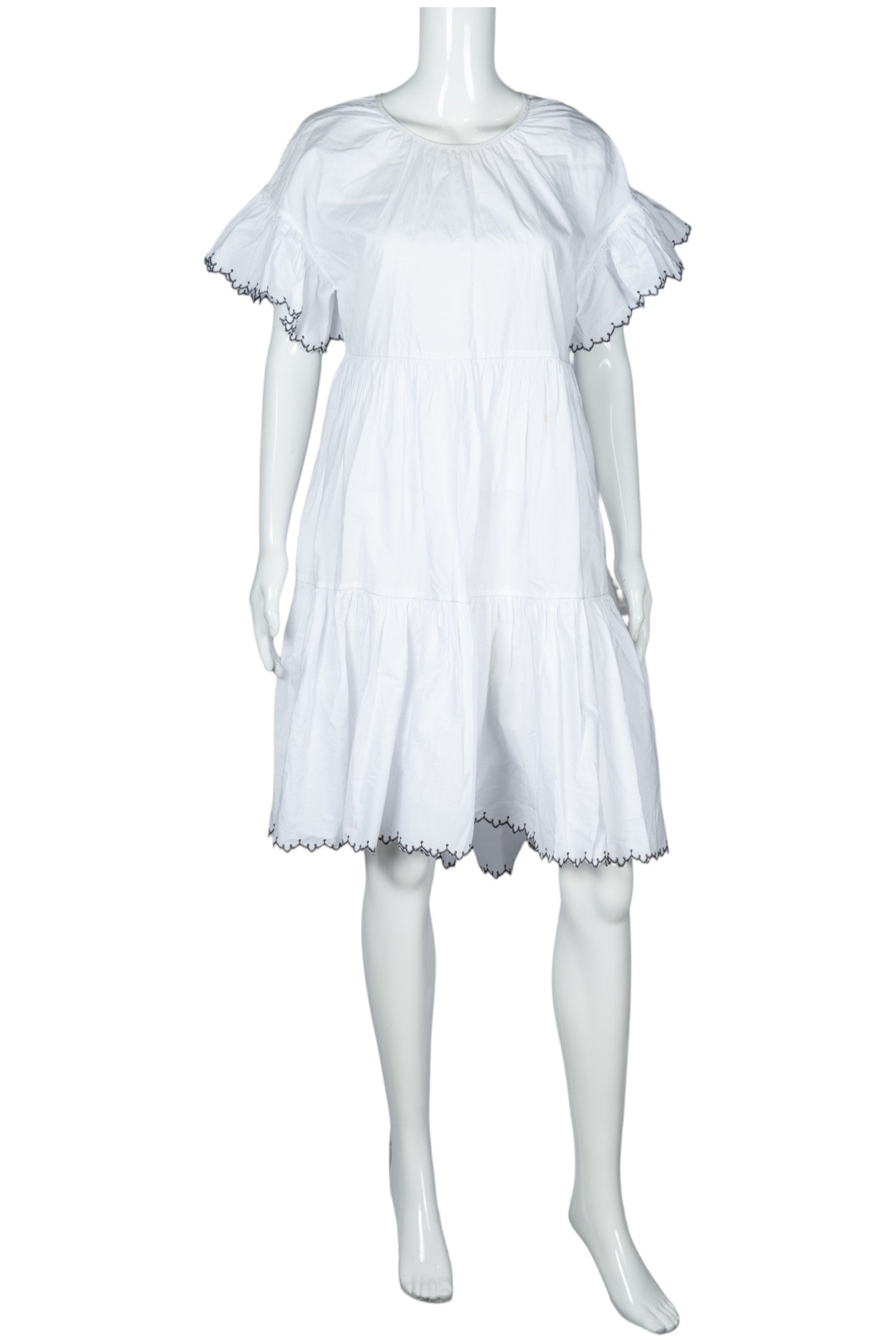 ULLA JOHNSON White Cotton Tiered Knee Length Dress Size XS