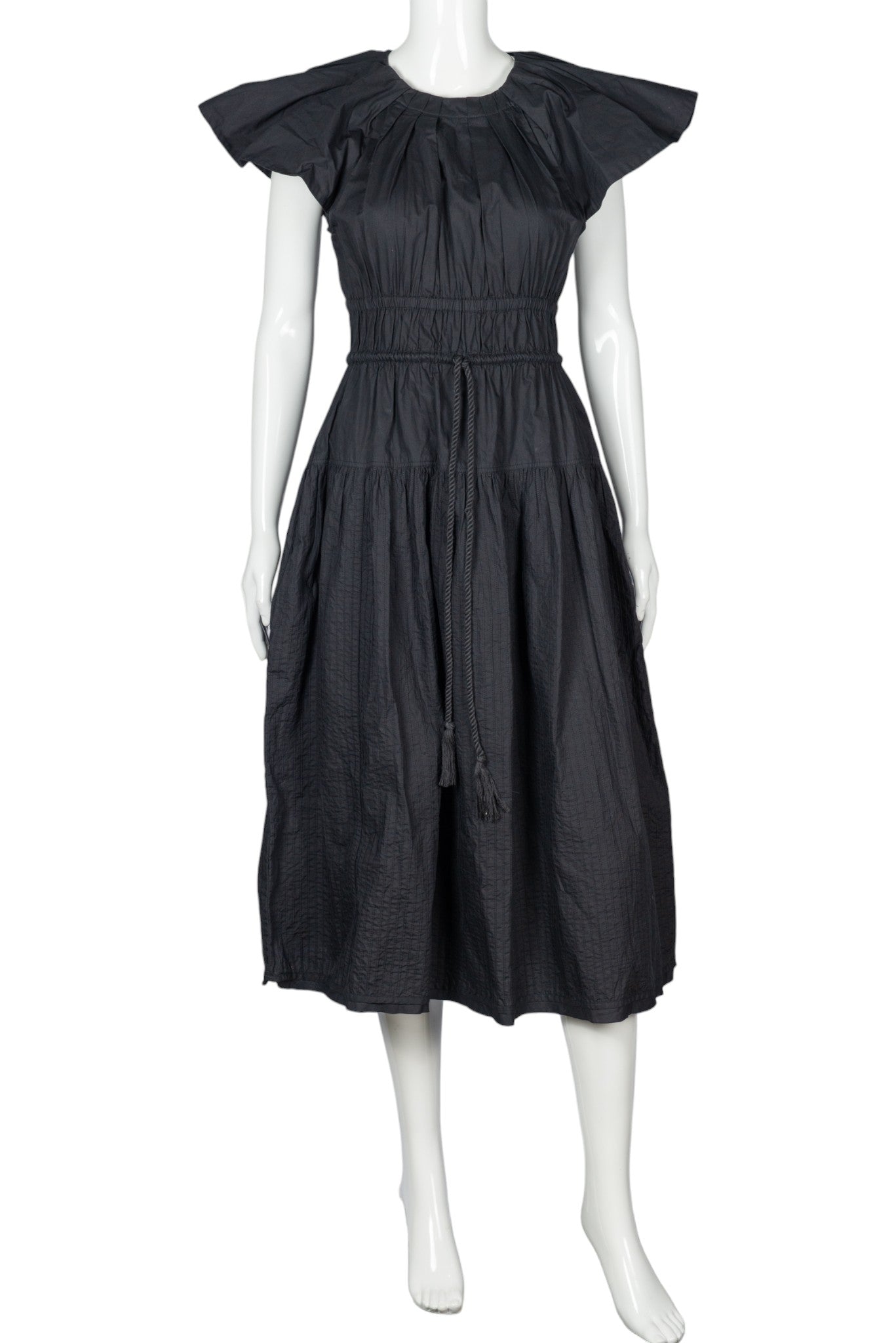 ULLA JOHNSON Black Cotton  Midi Dress Size XS