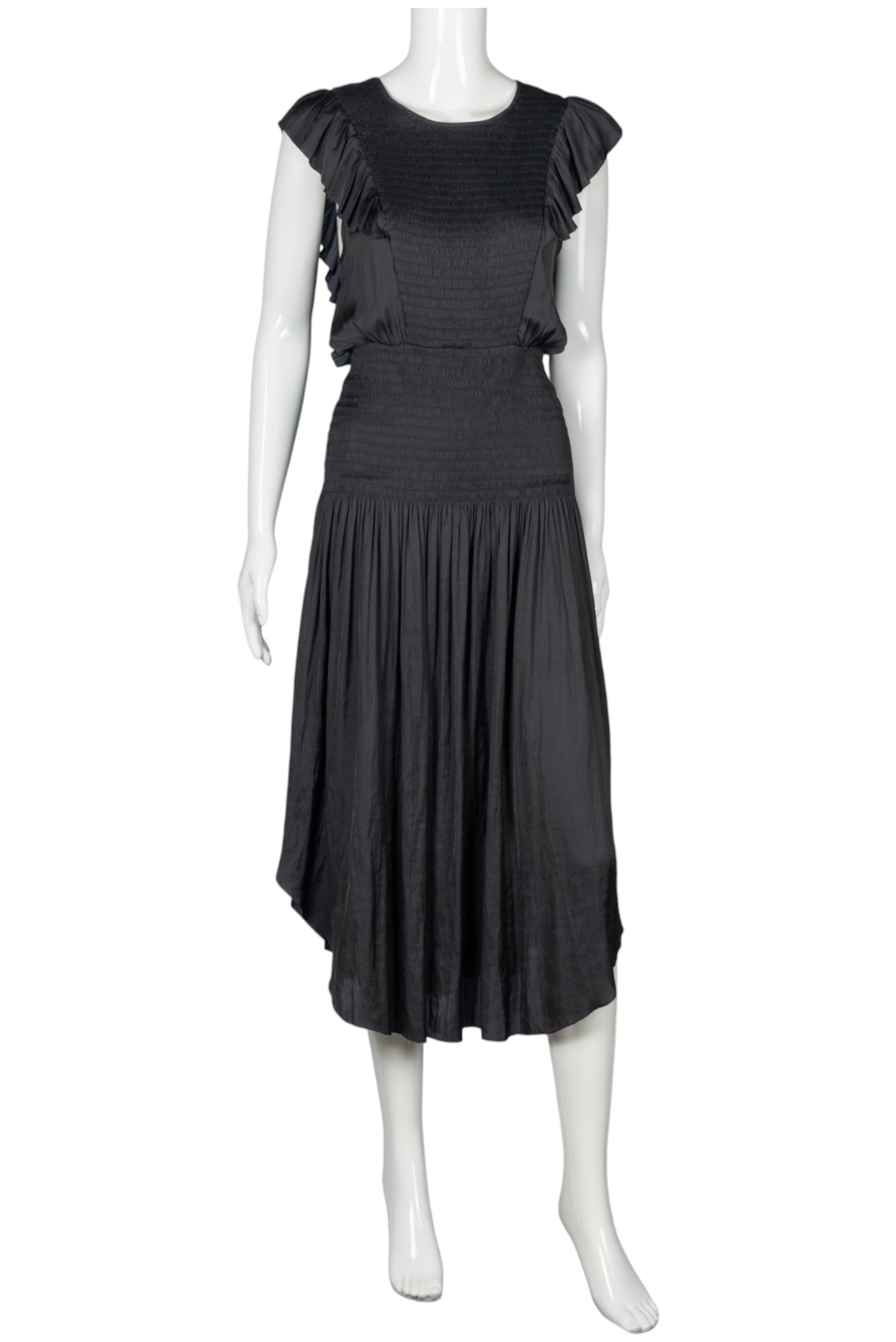 ULLA JOHNSON Black Smocked Midi Dress Size XS