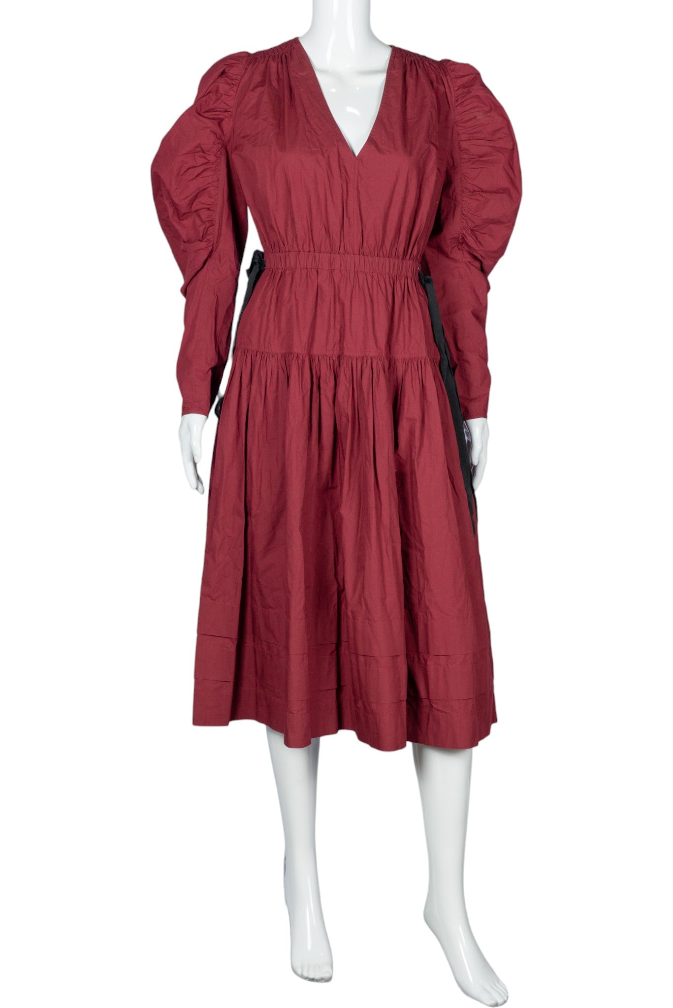 ULLA JOHNSON Cotton V-Neck Midi Dress Size S