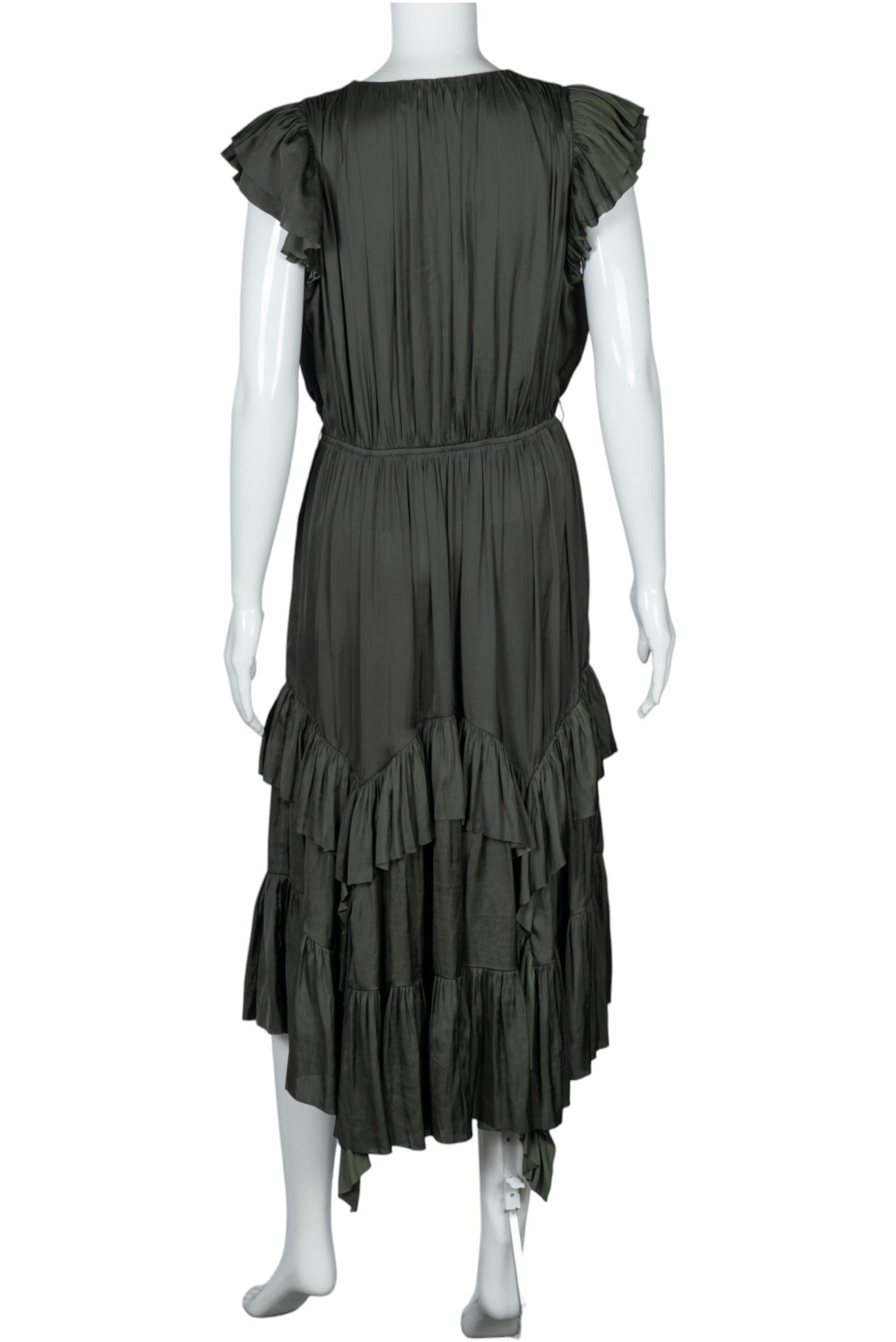 ULLA JOHNSON Green Satin Asymmetric Midi Dress Size M