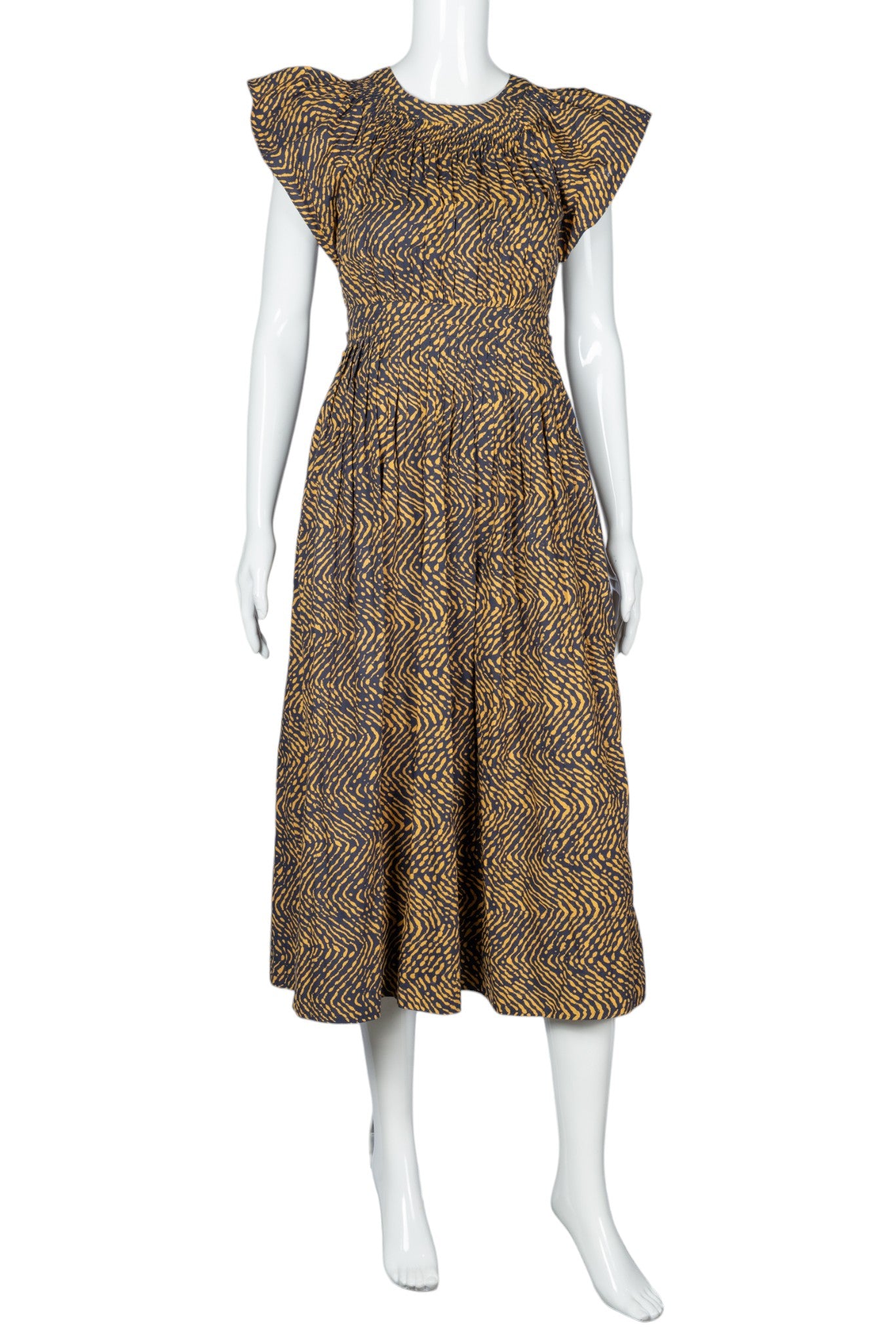 ULLA JOHNSON Brown Cotton Printed Midi Dress Size XS