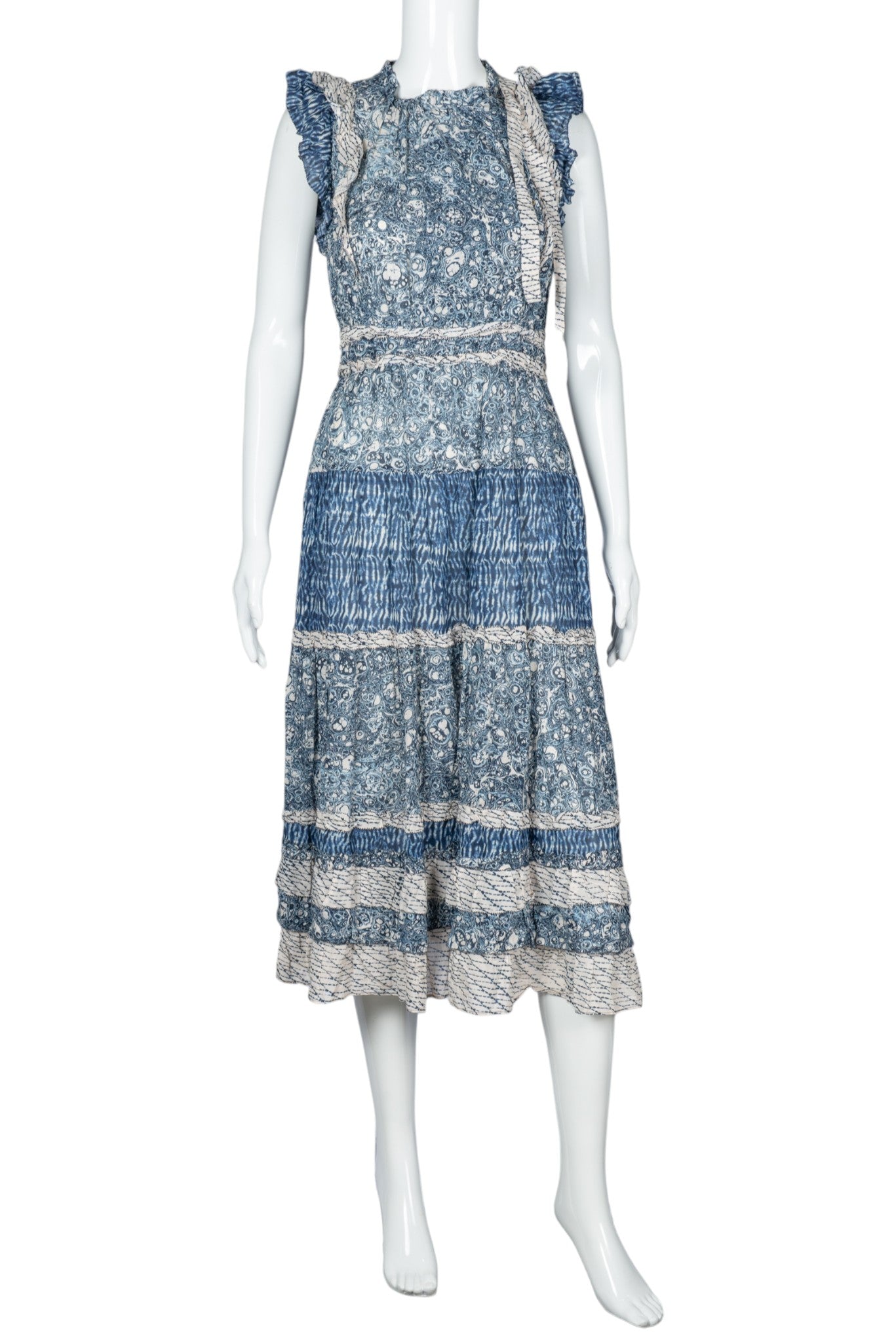 ULLA JOHNSON Blue Cotton Blend Midi Dress Size S
