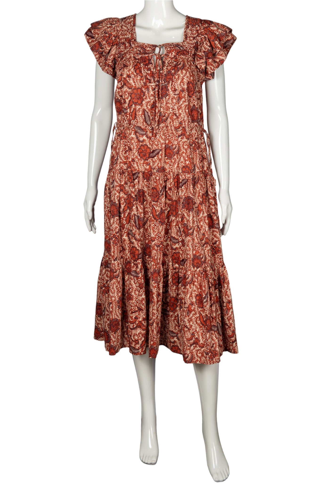 ULLA JOHNSON Orange Floral Print Midi Dress Size XS