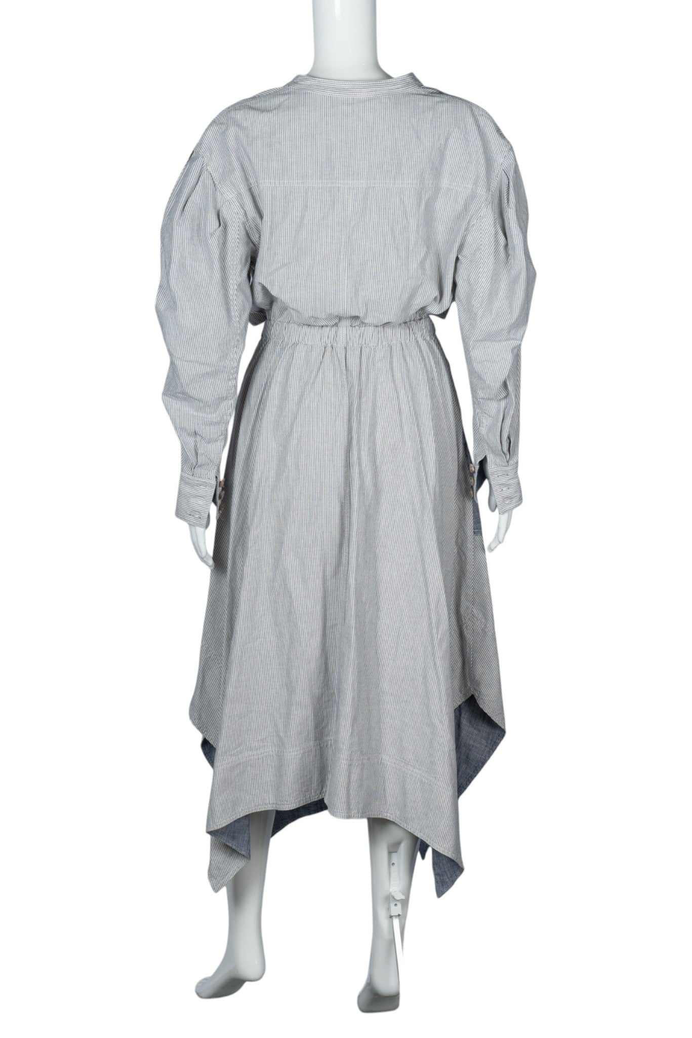ULLA JOHNSON Blue Cotton Striped Leighton Asymmetric Maxi Dress Size L