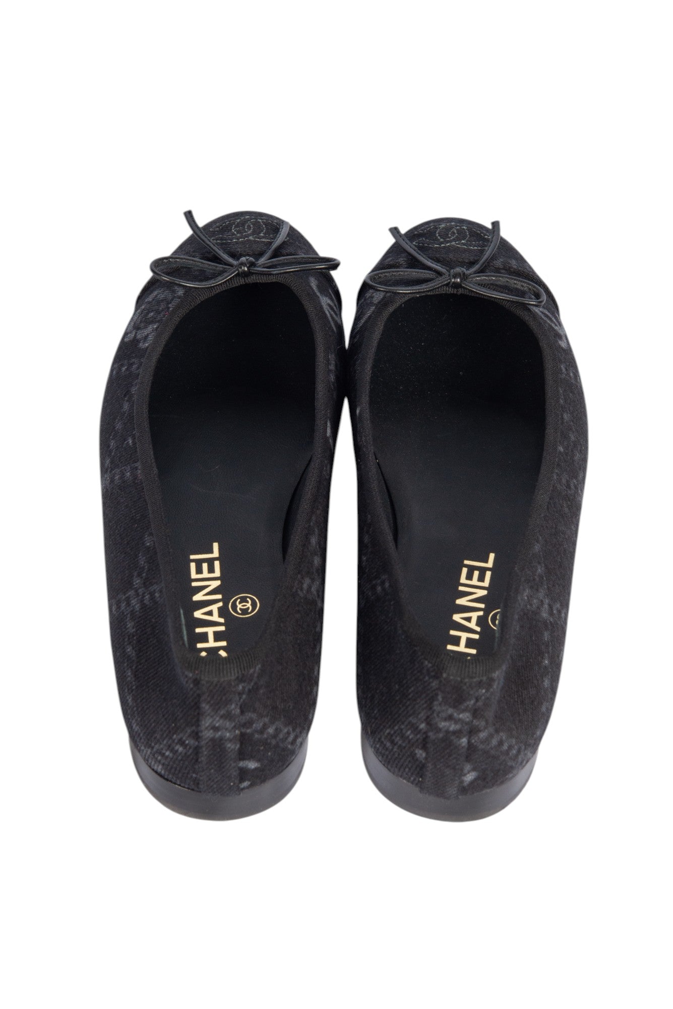 CHANEL Black Denim CC Ballet Flats Size 38.5