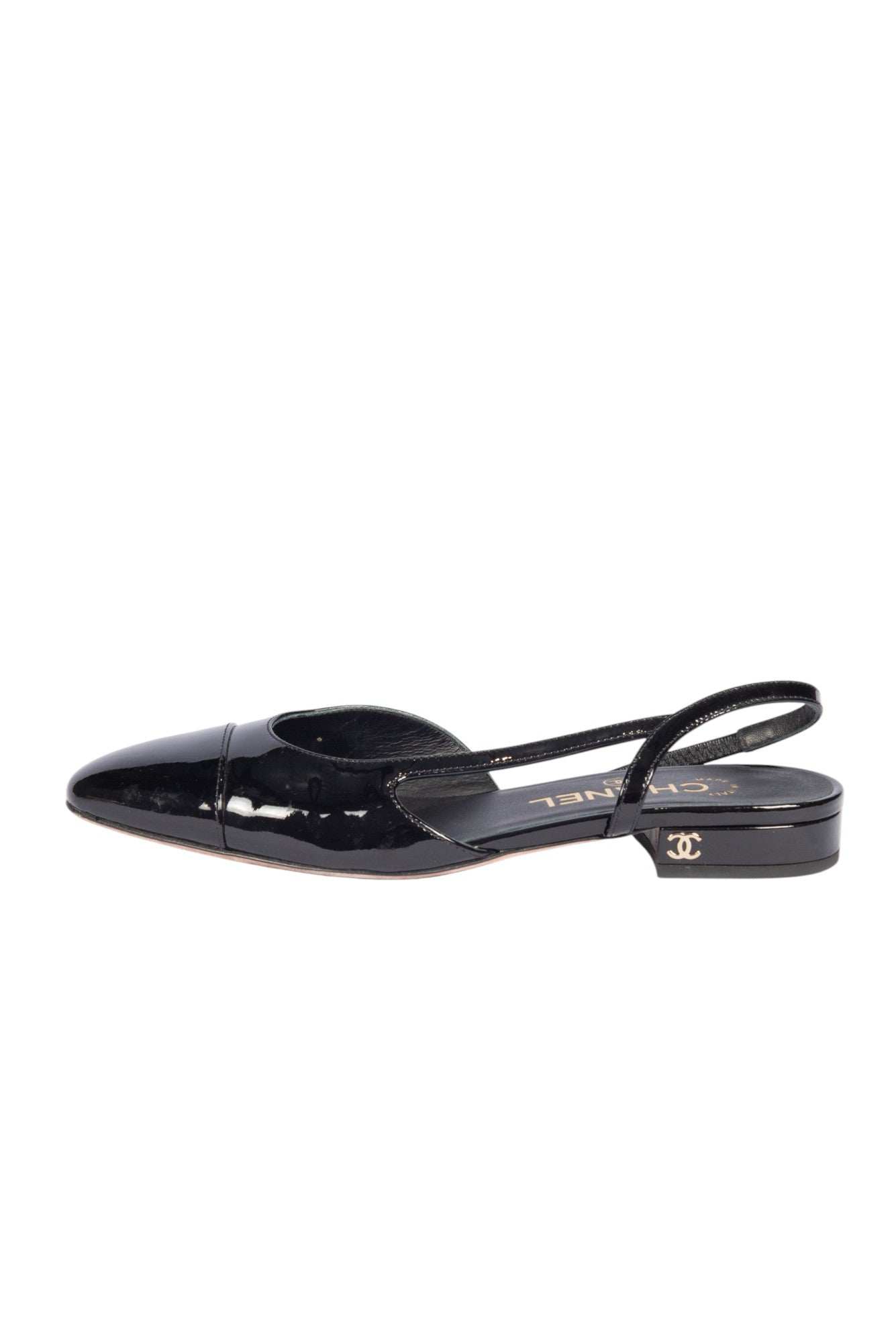 CHANEL Patent Leather Slingback Flats Size 35.5
