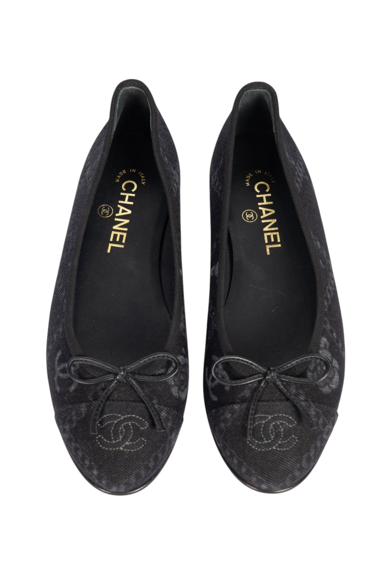 CHANEL Black Denim CC Ballet Flats Size 38.5